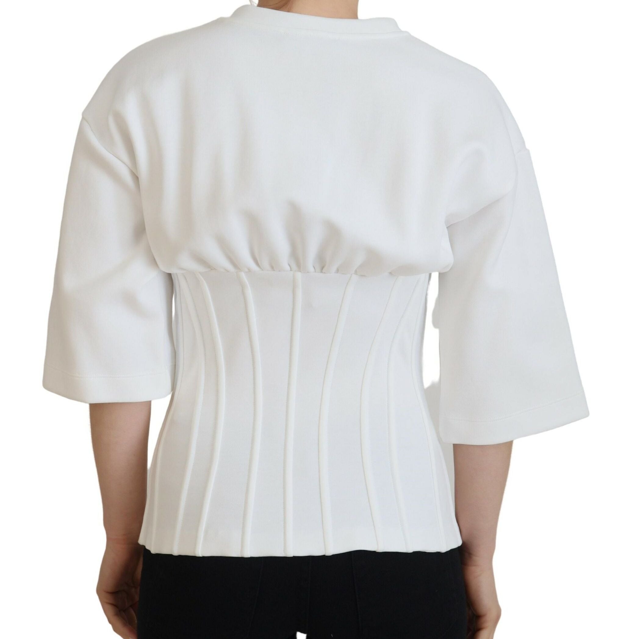 Dolce & Gabbana White Corset Stretch Cotton Top T-shirt