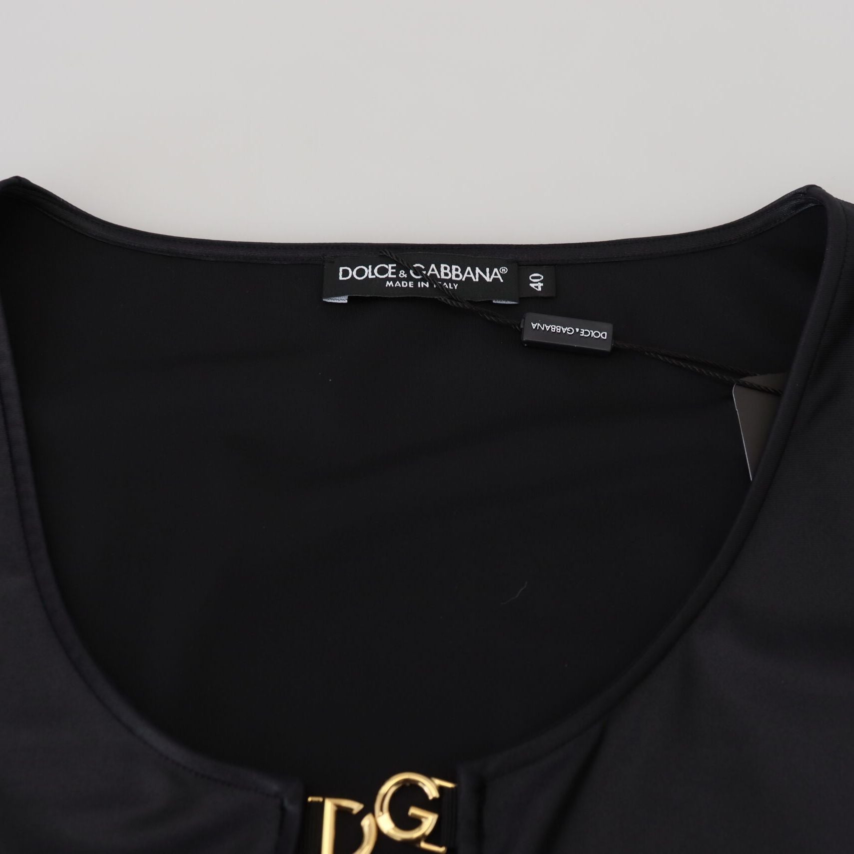 Dolce & Gabbana Black Cotton Stretch Open Chest 3/4 Sleeve Top