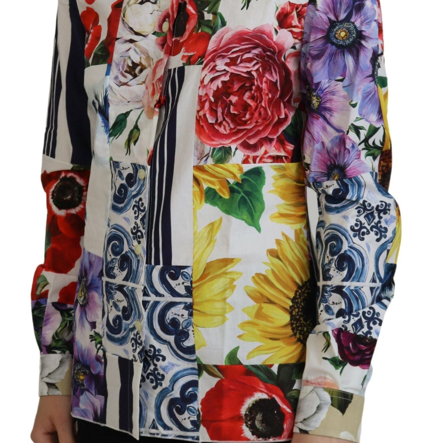 Dolce & Gabbana Multicolor Floral Cotton Collared Blouse Top
