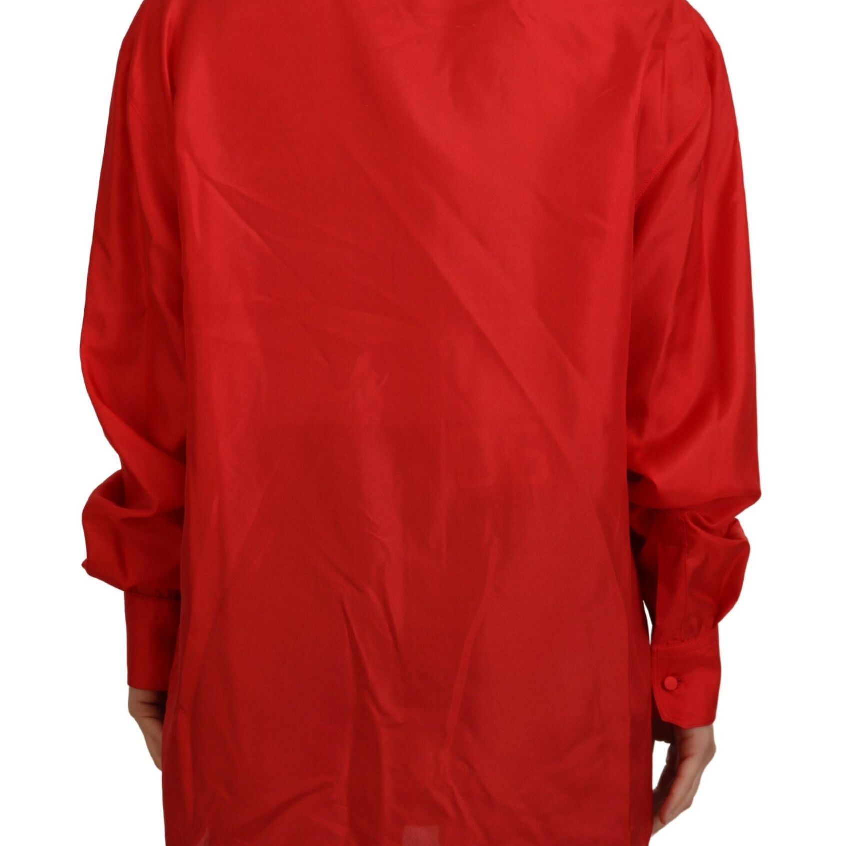 Dolce & Gabbana Red Silk Collared Long Sleeves Dress Shirt Top