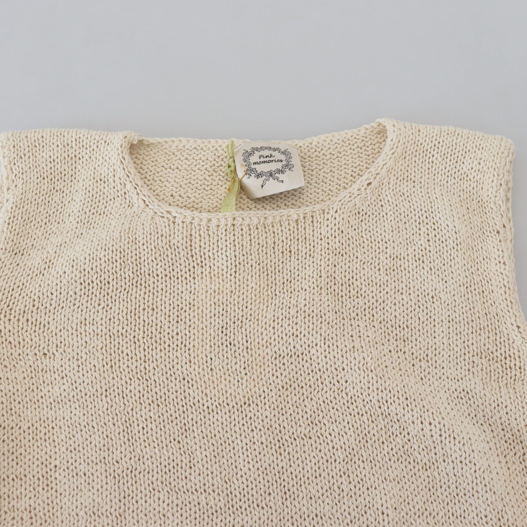 PINK MEMORIES Beige Cotton Blend Sleeveless Round Neck Tank Top