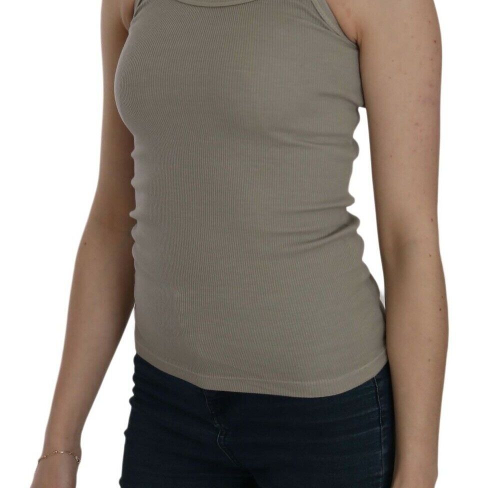PINK MEMORIES Beige Sleeveless Spaghetti Strap Tank Blouse