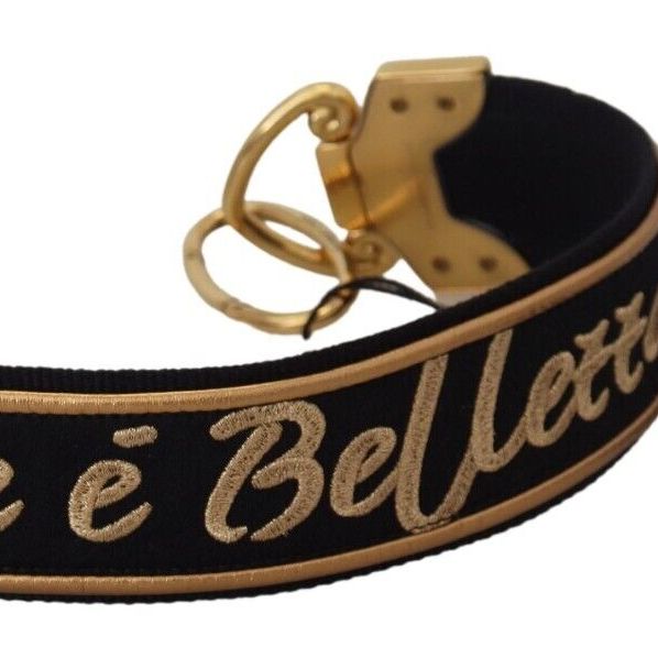 Dolce & Gabbana Black Gold Logo Print Brass Bag Shoulder Strap