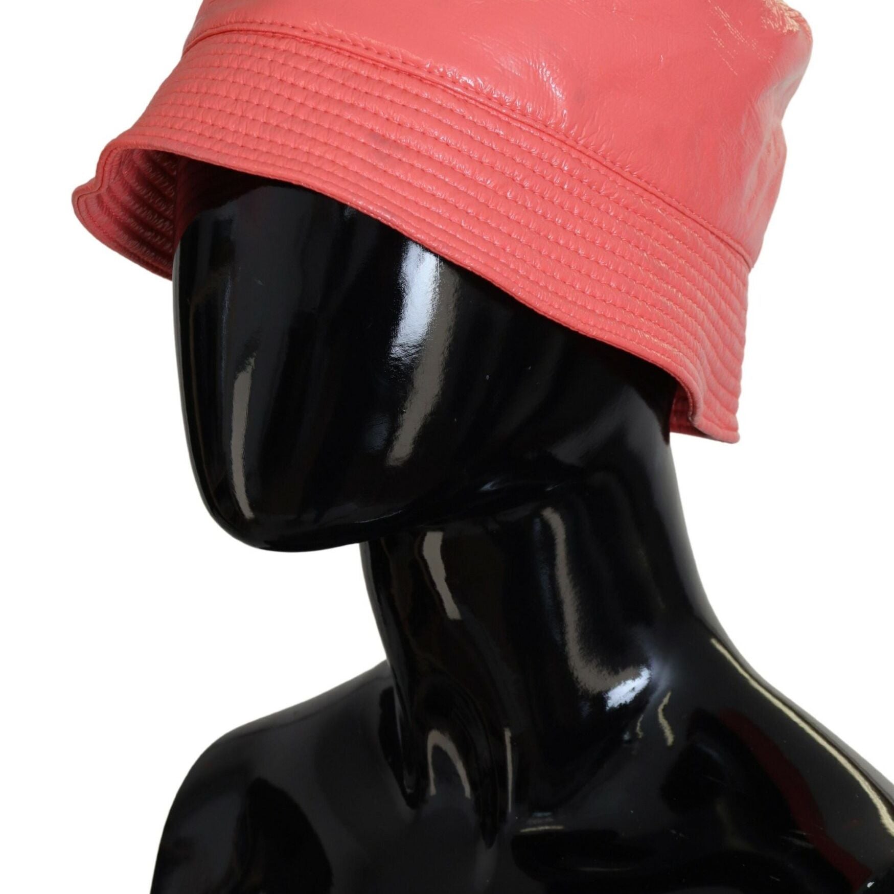 Dolce & Gabbana Peach Quilted Faux Leather Women Bucket Cap Hat