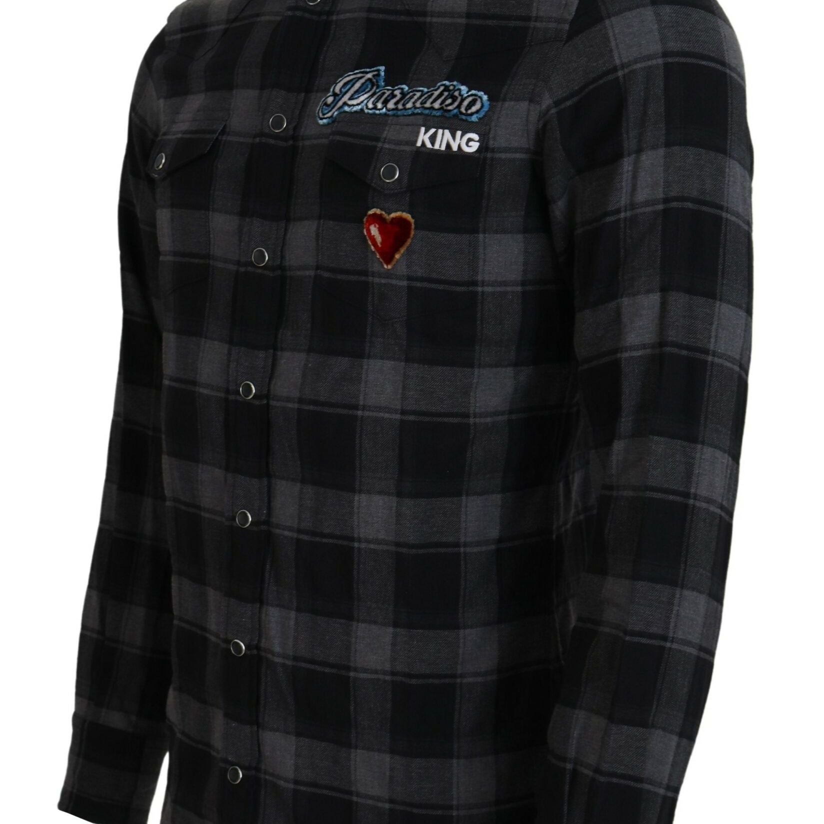 Dolce & Gabbana Black Gray Check Men Long Sleeves Shirt