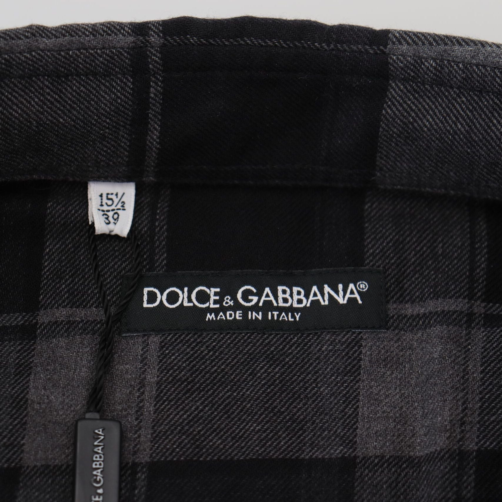 Dolce & Gabbana Black Gray Check Men Long Sleeves Shirt