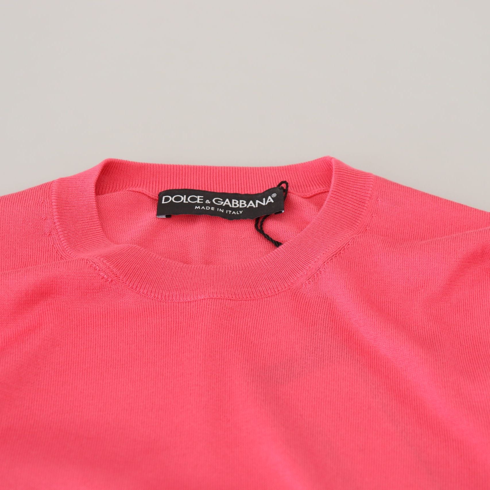 Dolce & Gabbana Pink Silk Cropped Crewneck Pullover Sweater