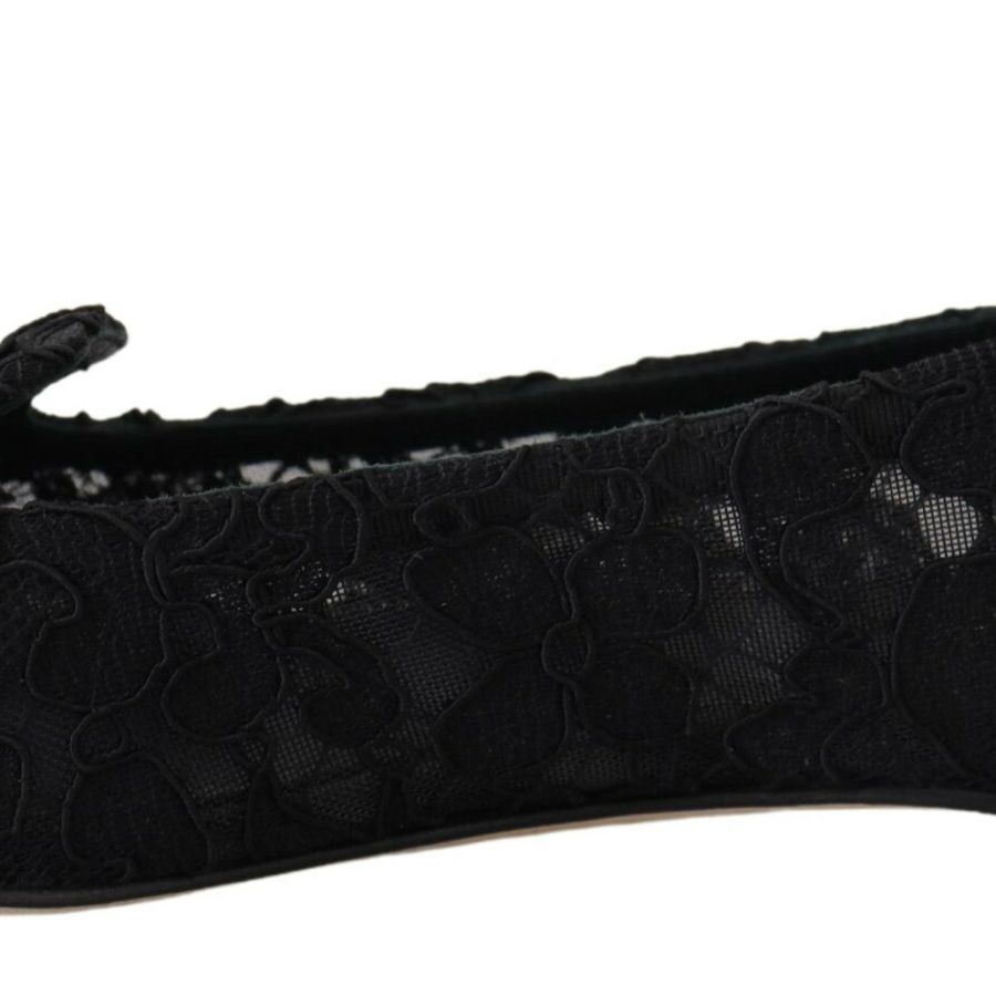 Dolce & Gabbana Black Taormina Lace Crystals Flats Shoes