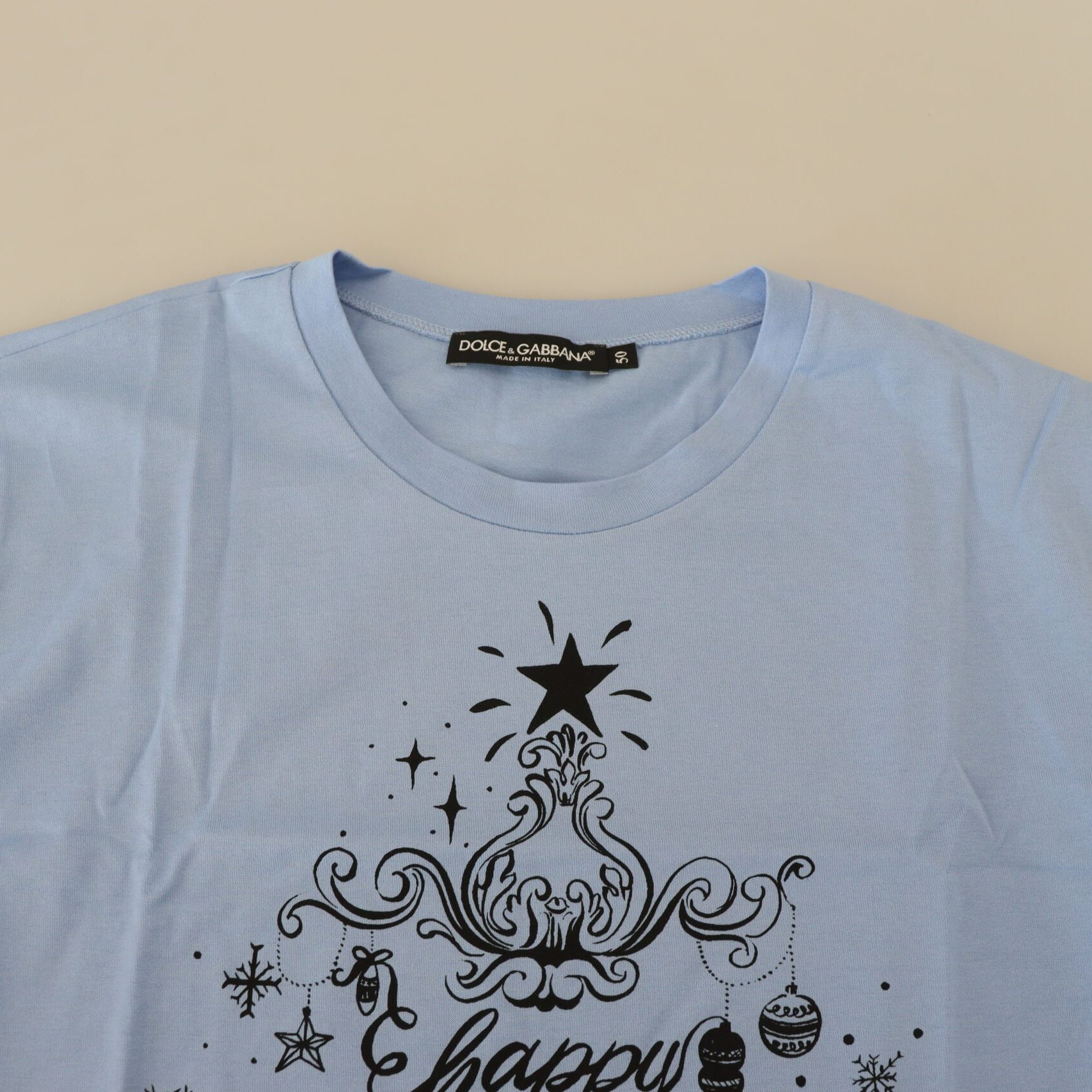 Dolce & Gabbana Light Blue Happy New Year 2017 Cotton T-shirt