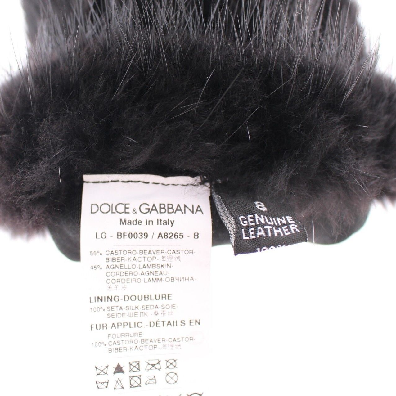 Dolce & Gabbana Black Beaver Fur Lambskin Leather Elbow Gloves