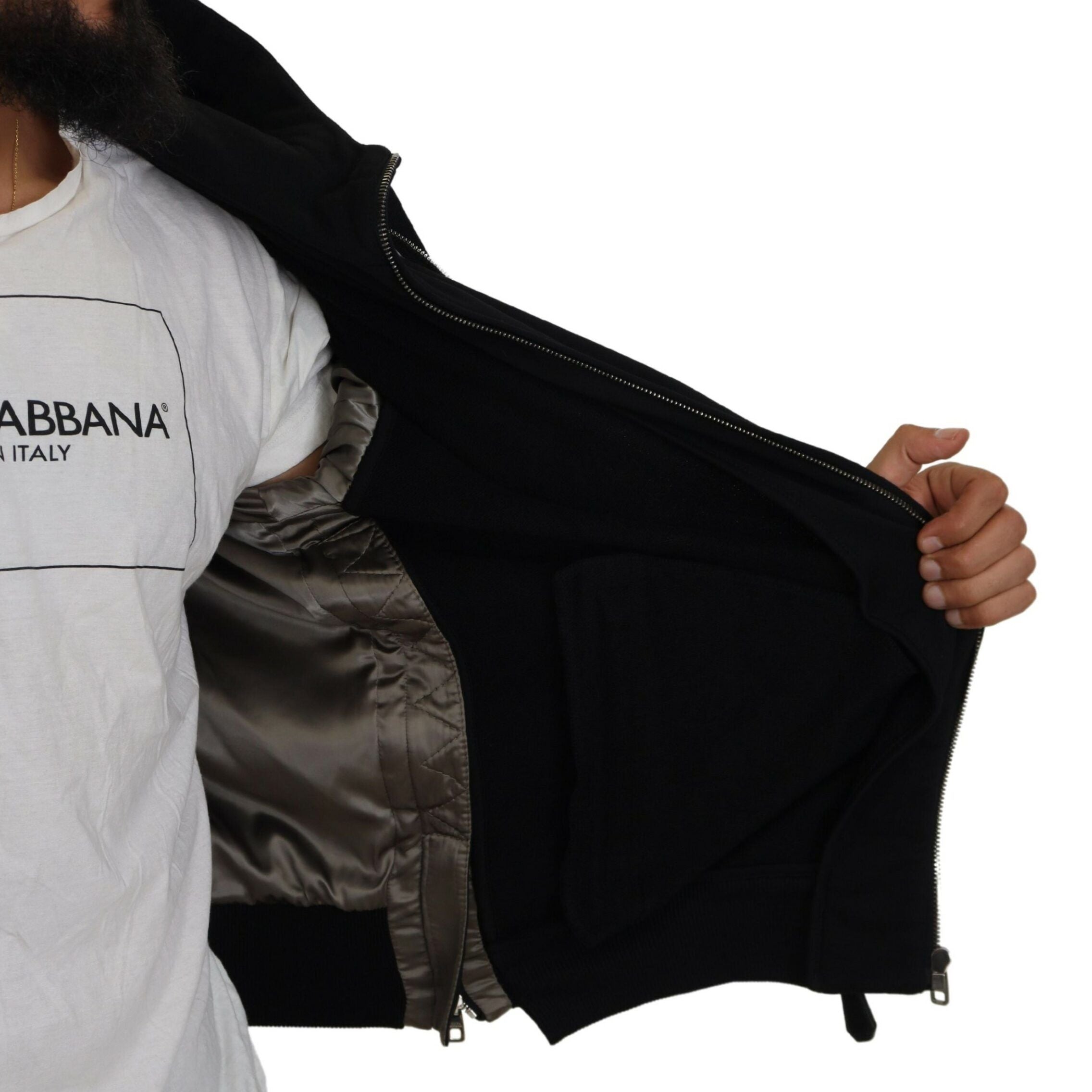 Dolce & Gabbana Black Nylon Hooded Full Zip Men Coat Jacket