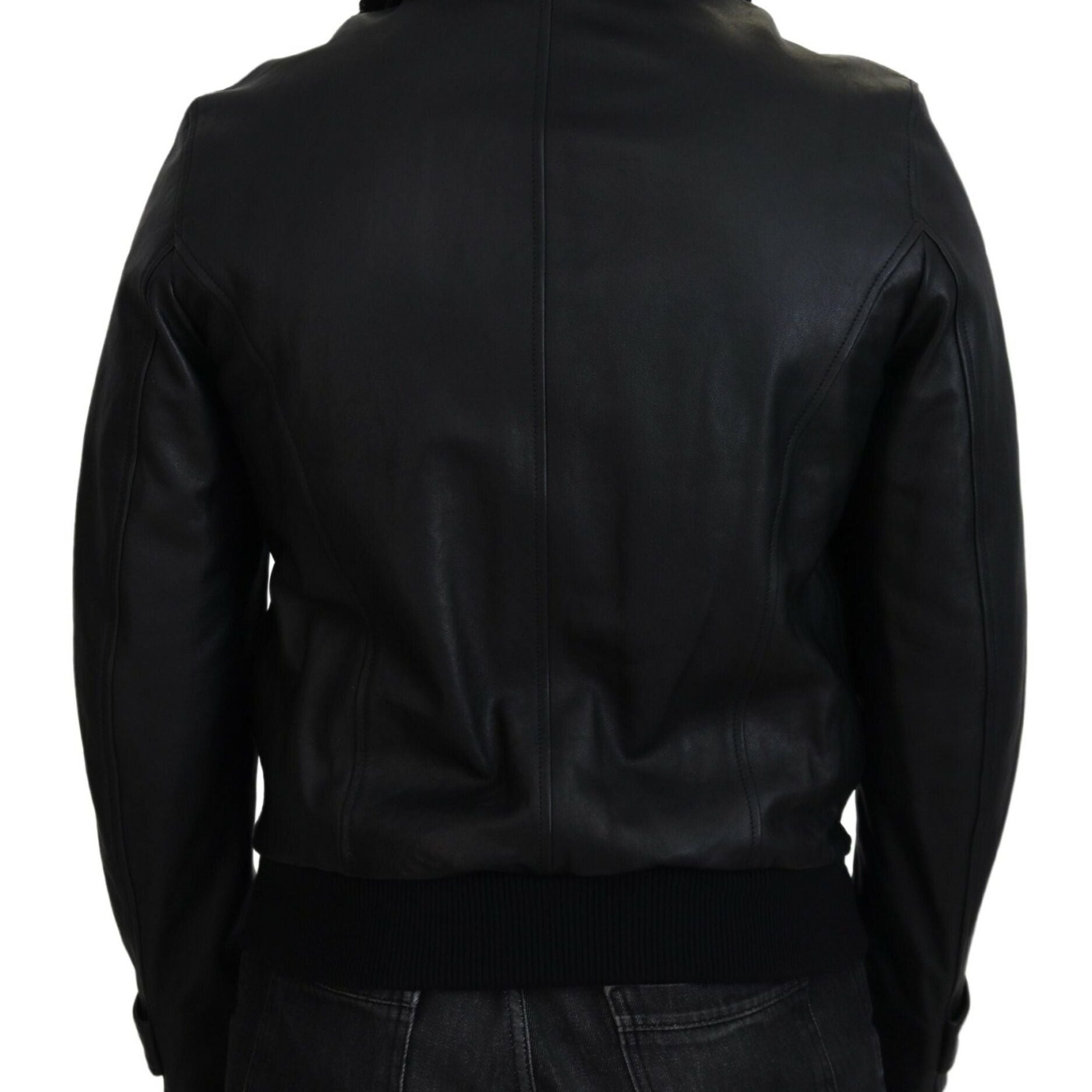 Dolce & Gabbana Black Lamb Leather Collared Men Coat Jacket
