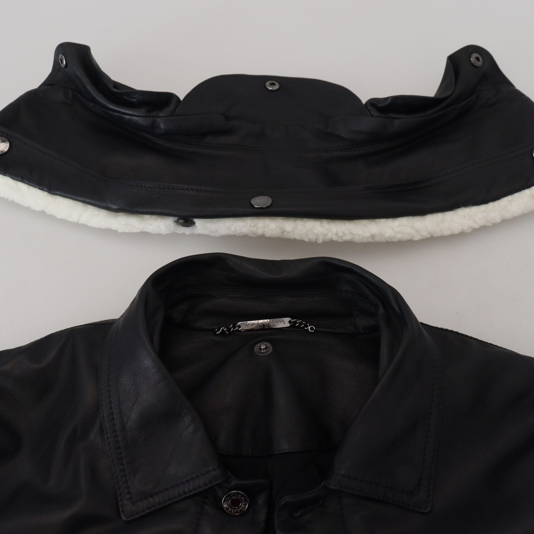 Dolce & Gabbana Black Lamb Leather Collared Men Coat Jacket