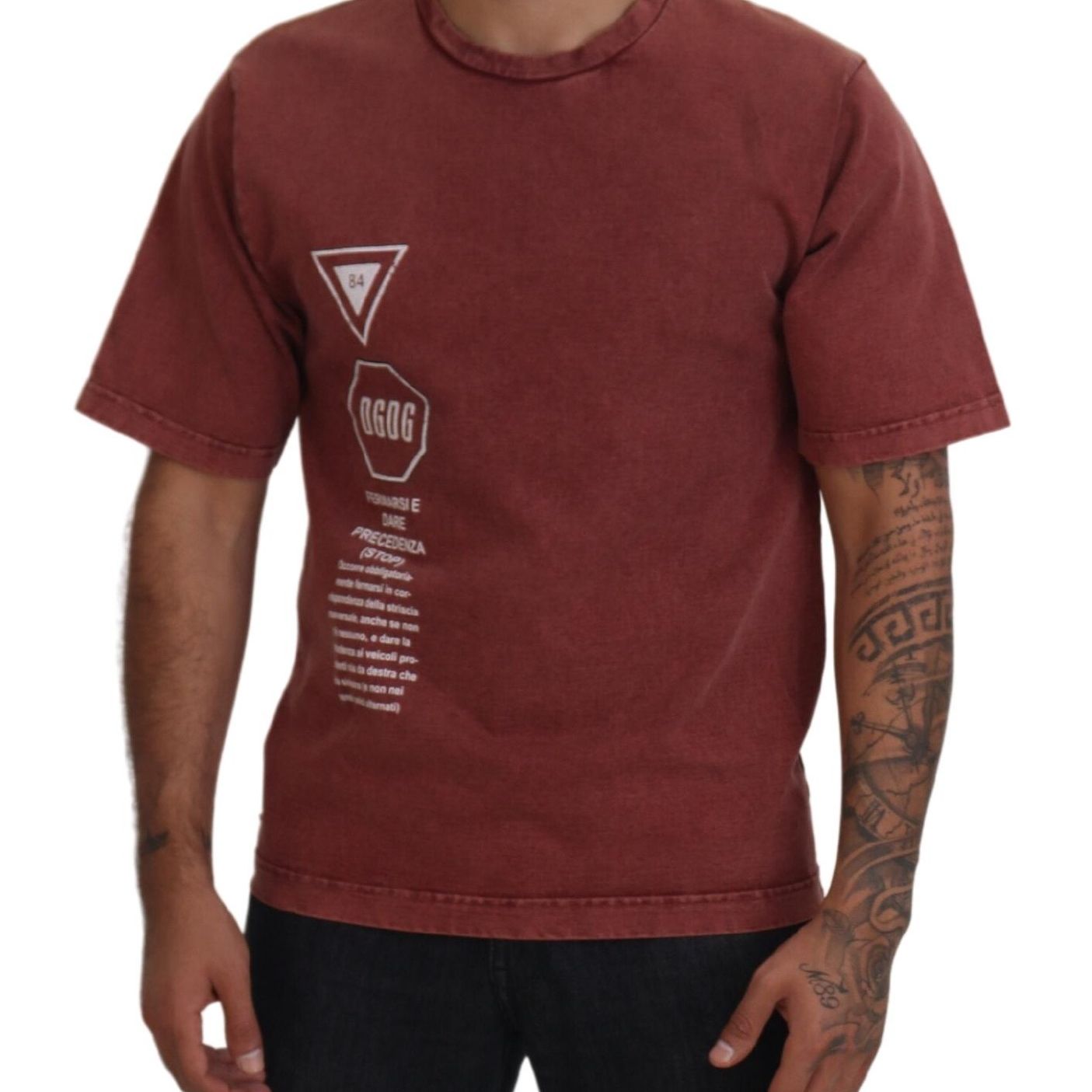Dolce & Gabbana Maroon Print Round Neck Short Sleeves T-shirt