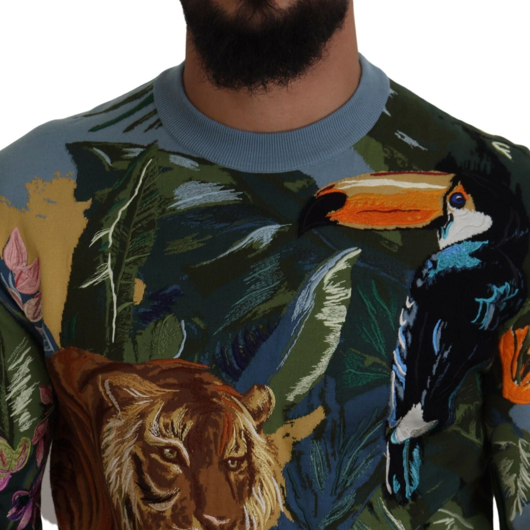 Dolce & Gabbana Multicolor Jungle Wool Pullover Logo Sweater