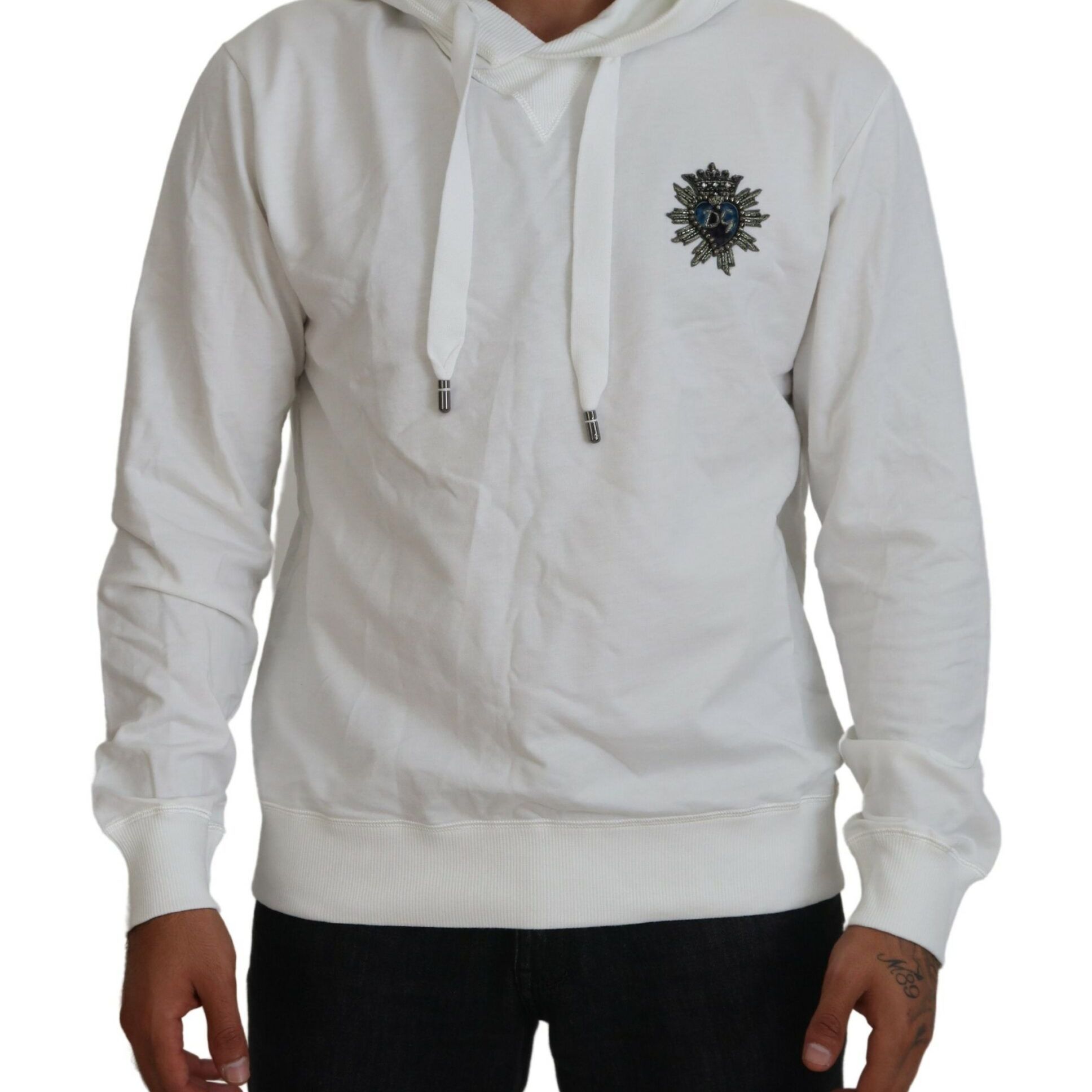 Dolce & Gabbana White Cotton Hooded Sweatshirt Logo Sweater