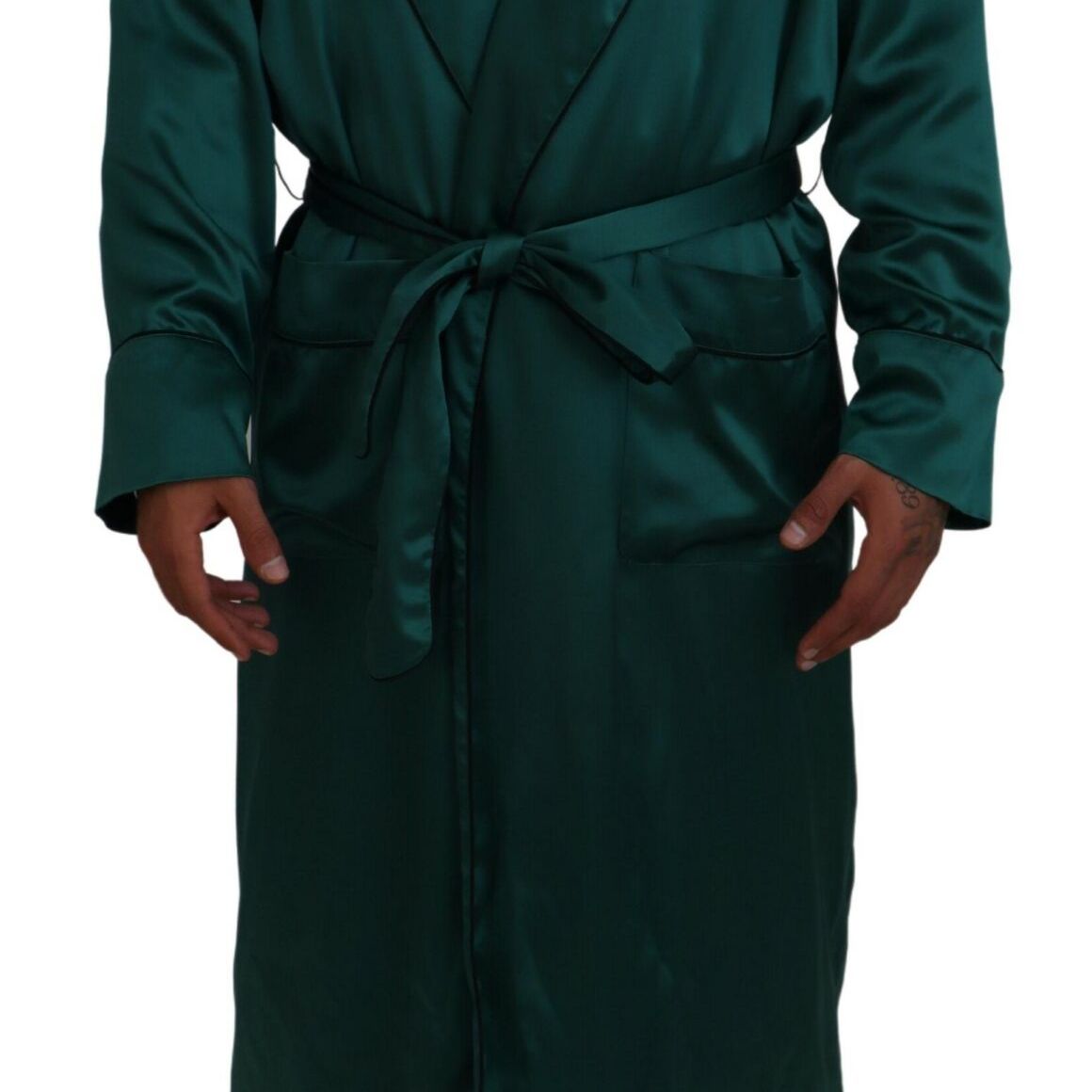 Dolce & Gabbana Green Silk Waist Belt Robe Sleepwear