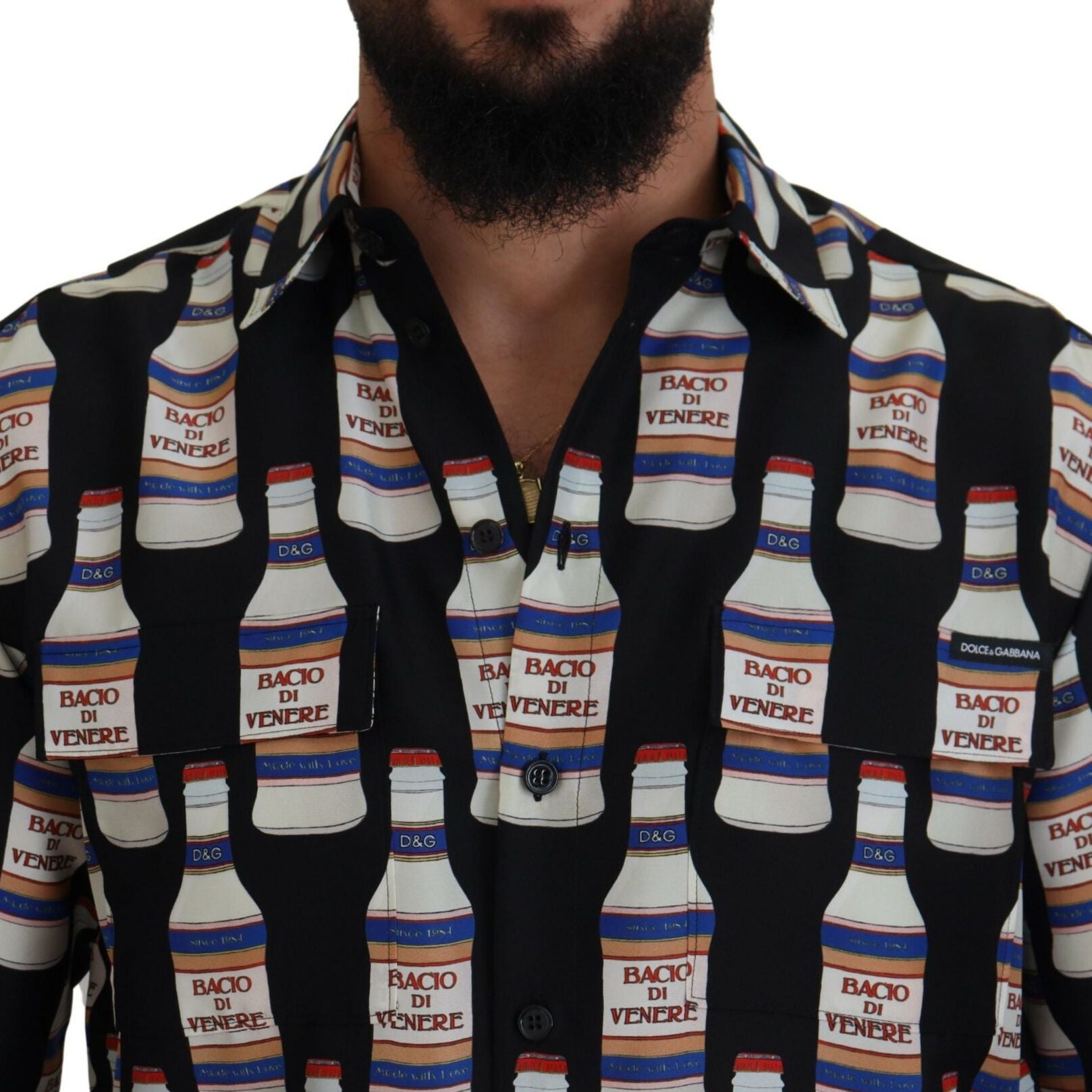 Dolce & Gabbana Black Silk Printed Collared Men Casual Shirt