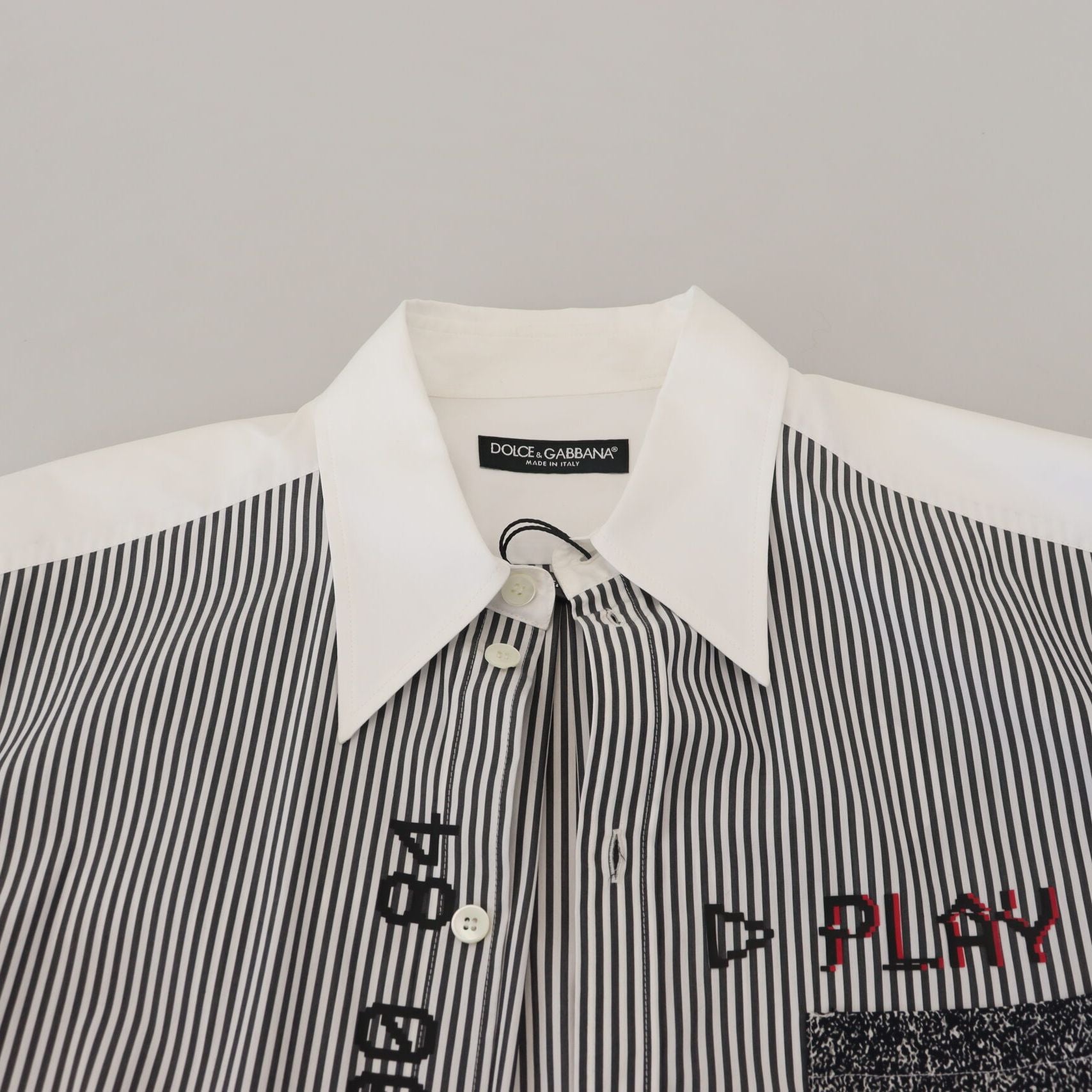 Dolce & Gabbana Black White Striped Printed Casual Cotton Shirt