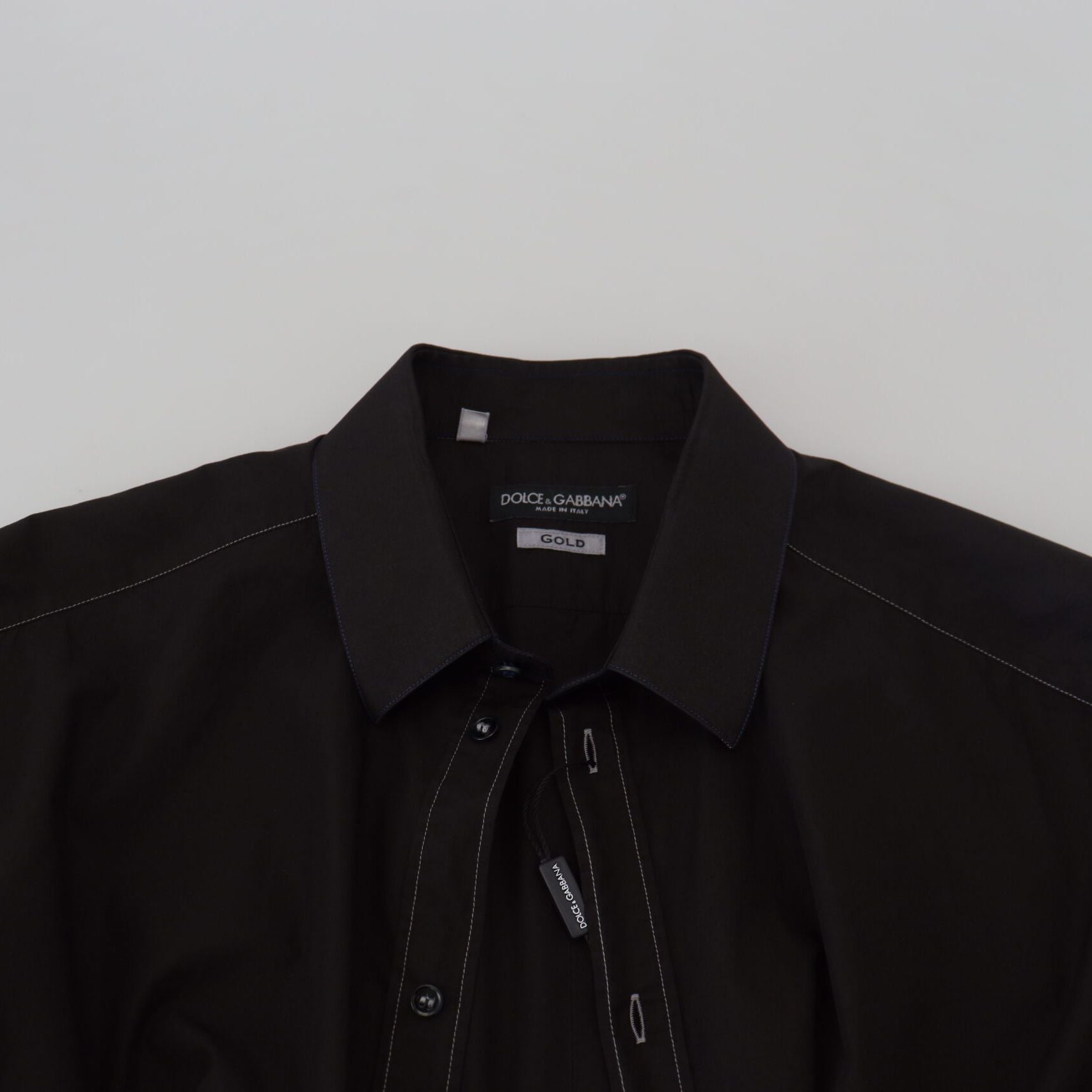 Dolce & Gabbana Black Cotton Collared Long Sleeve GOLD Shirt