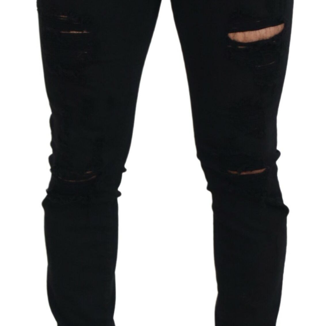 Dolce & Gabbana Black Slim Fit Tattered Denim Cotton Jeans