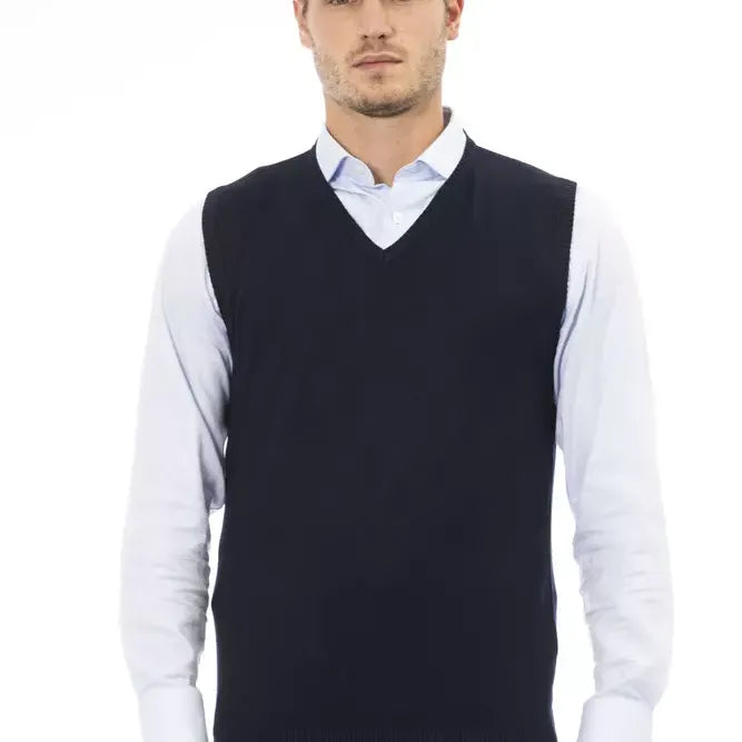 Alpha Studio Blue Viscose Men's V-neck Vest