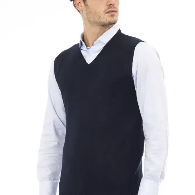 Alpha Studio Blue Viscose Men's V-neck Vest