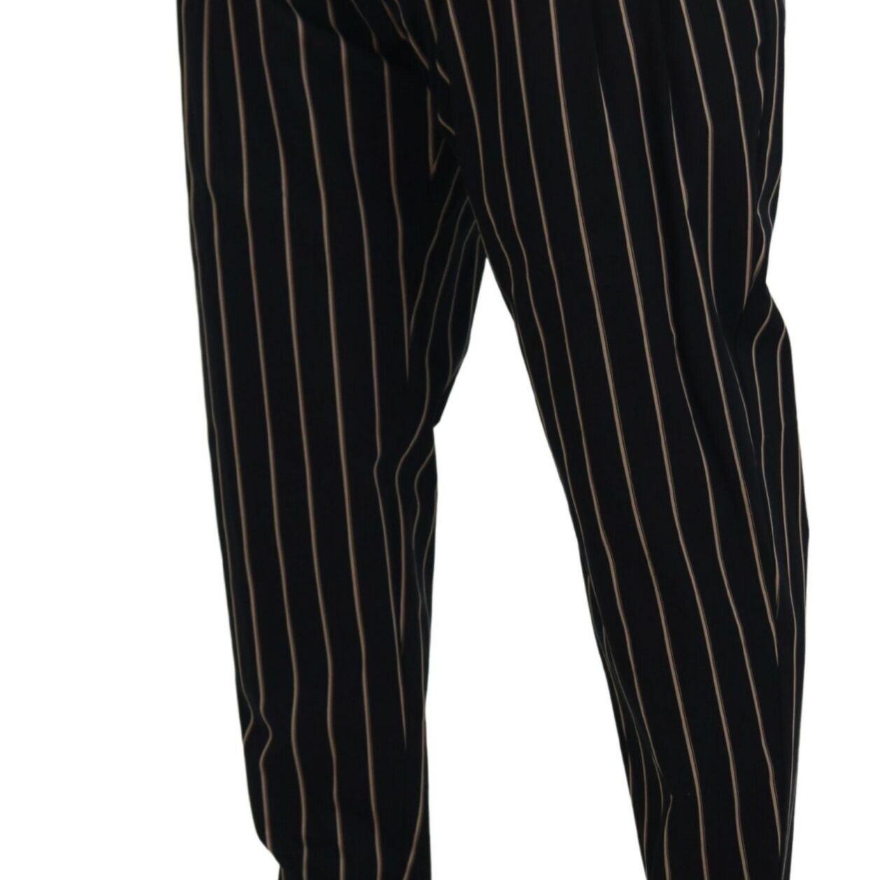 Dolce & Gabbana Black Beige Striped Cotton Stretch Pants