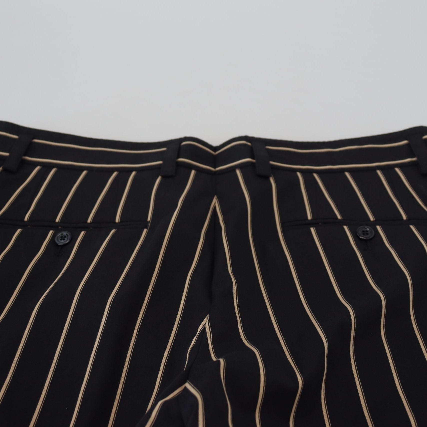 Dolce & Gabbana Black Beige Striped Cotton Stretch Pants