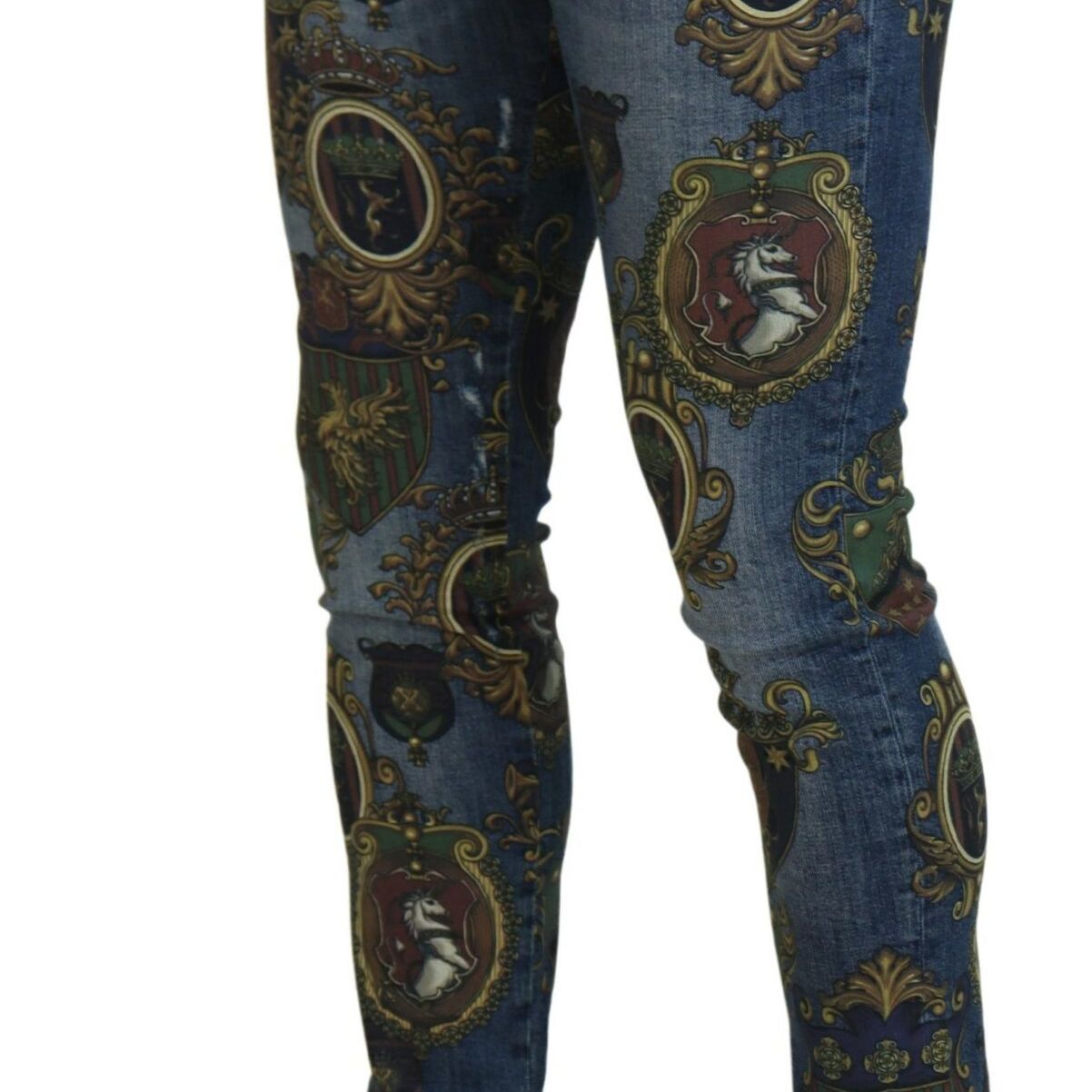 Dolce & Gabbana Blue Medal Print Slim Fit Cotton Jeans