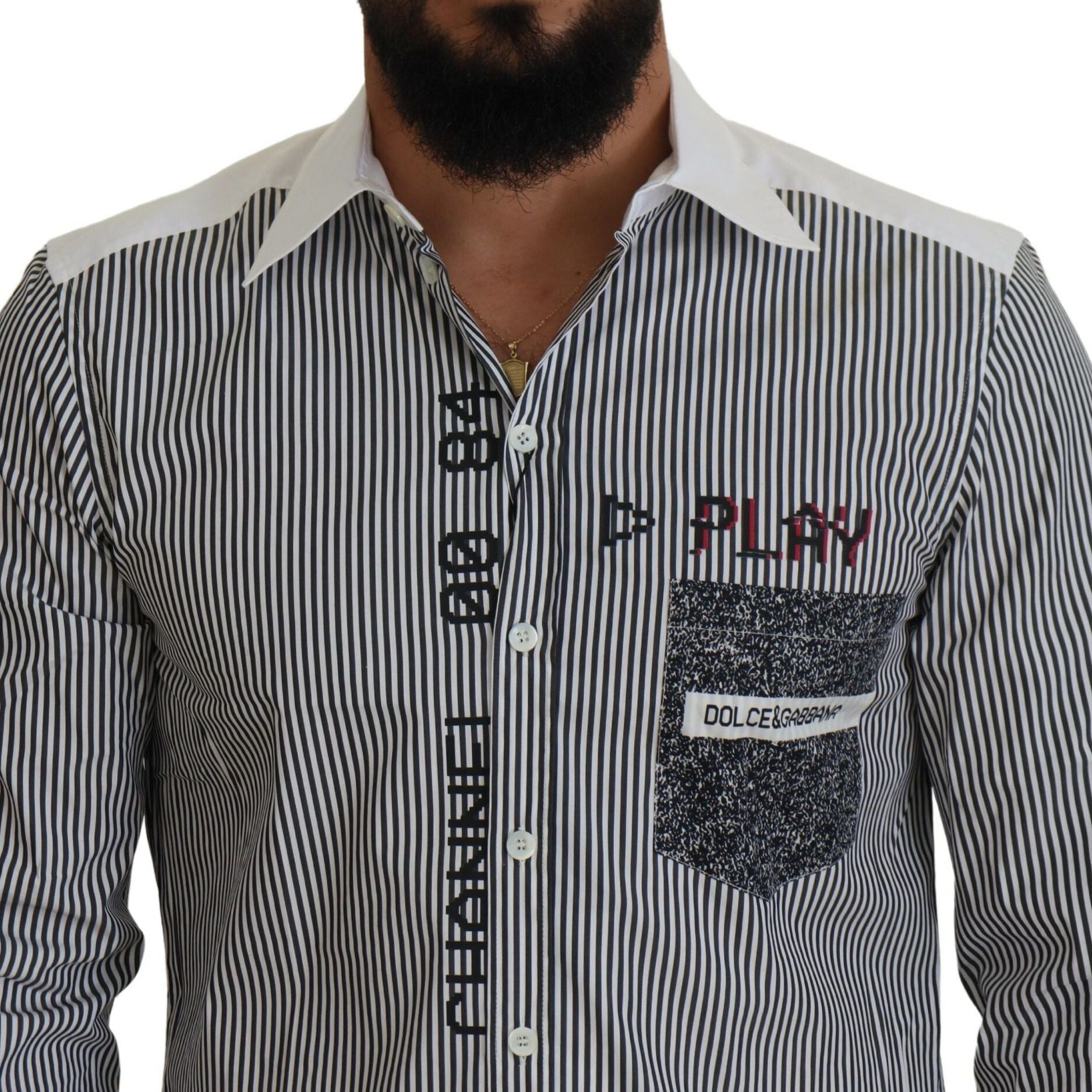 Dolce & Gabbana Gray White Striped Slim Fit Shirt