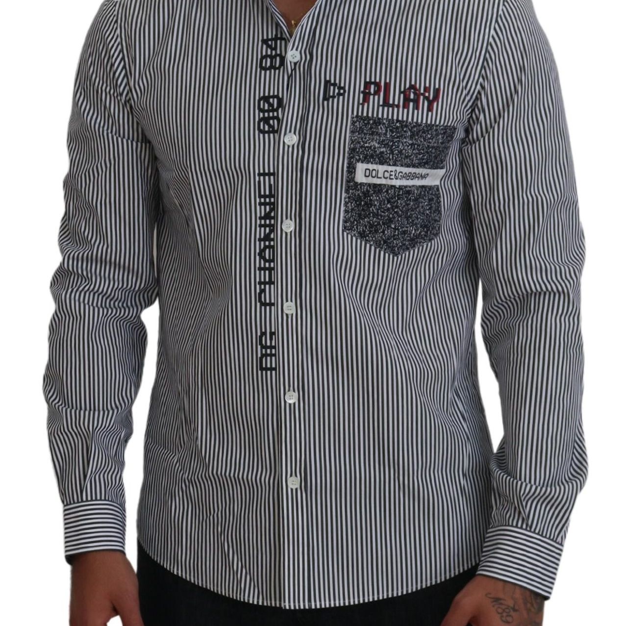Dolce & Gabbana Gray White Striped Slim Fit Shirt