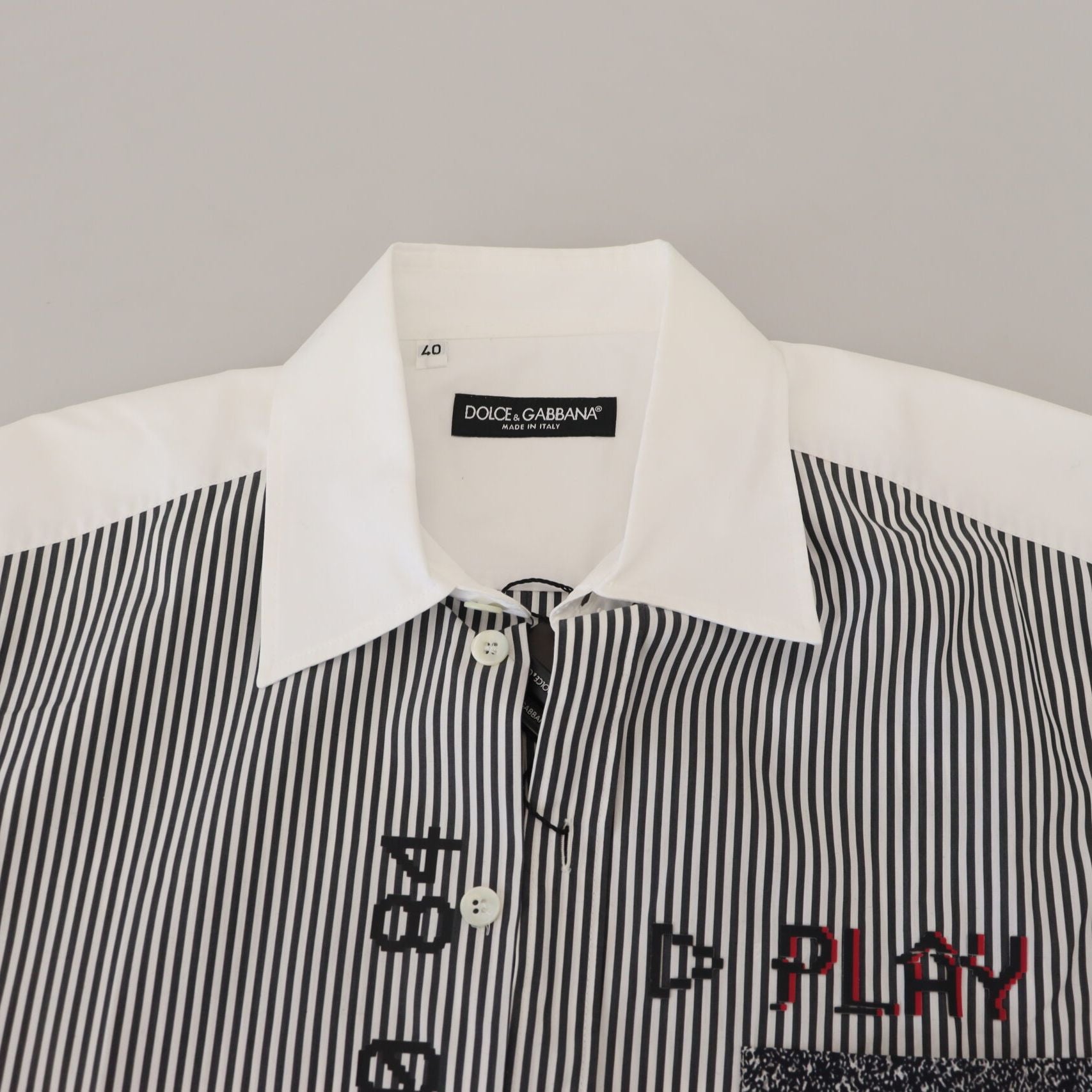 Dolce & Gabbana Gray White Striped Slim Fit Shirt