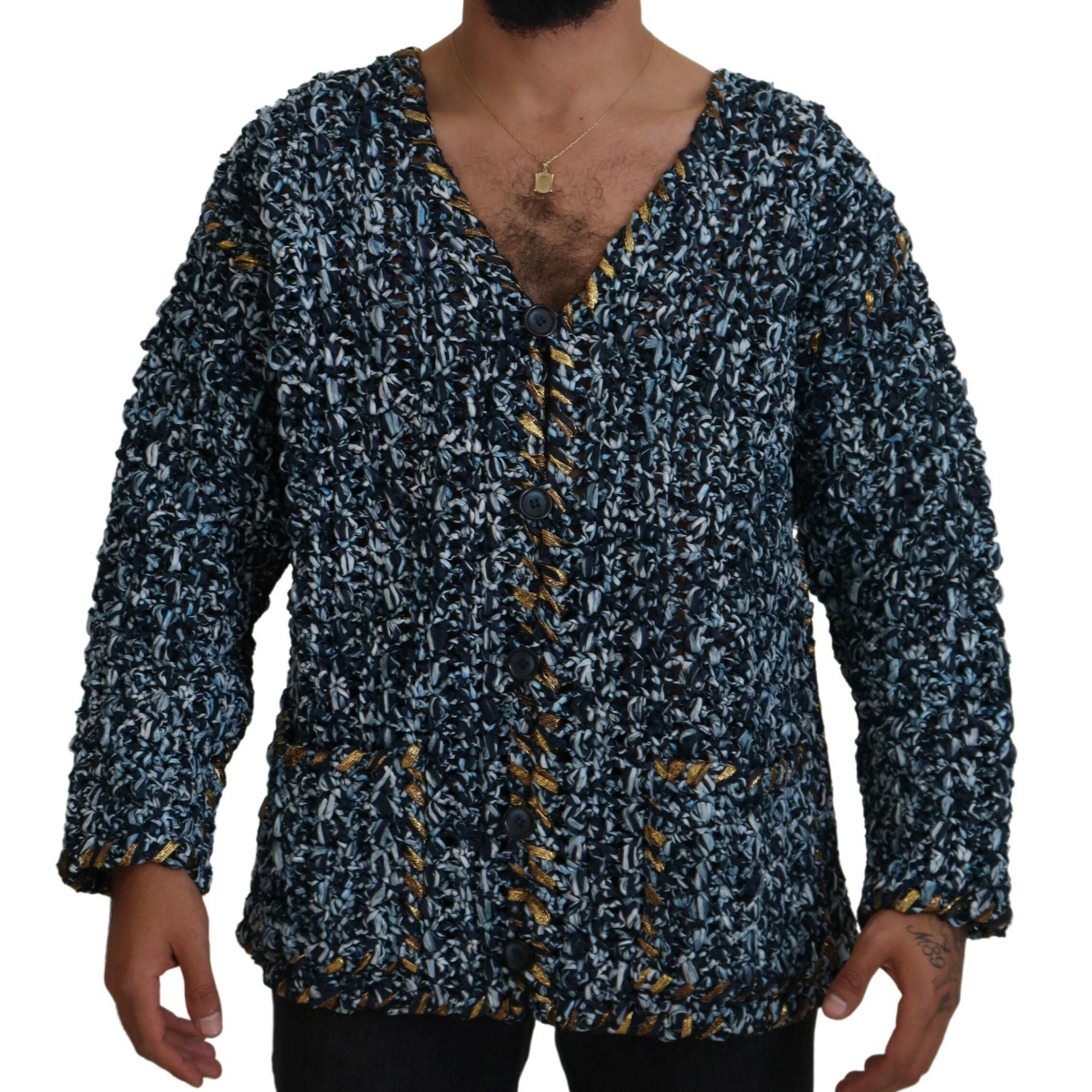 Dolce & Gabbana Blue Button Cardigan Fatto A Mano Sweater