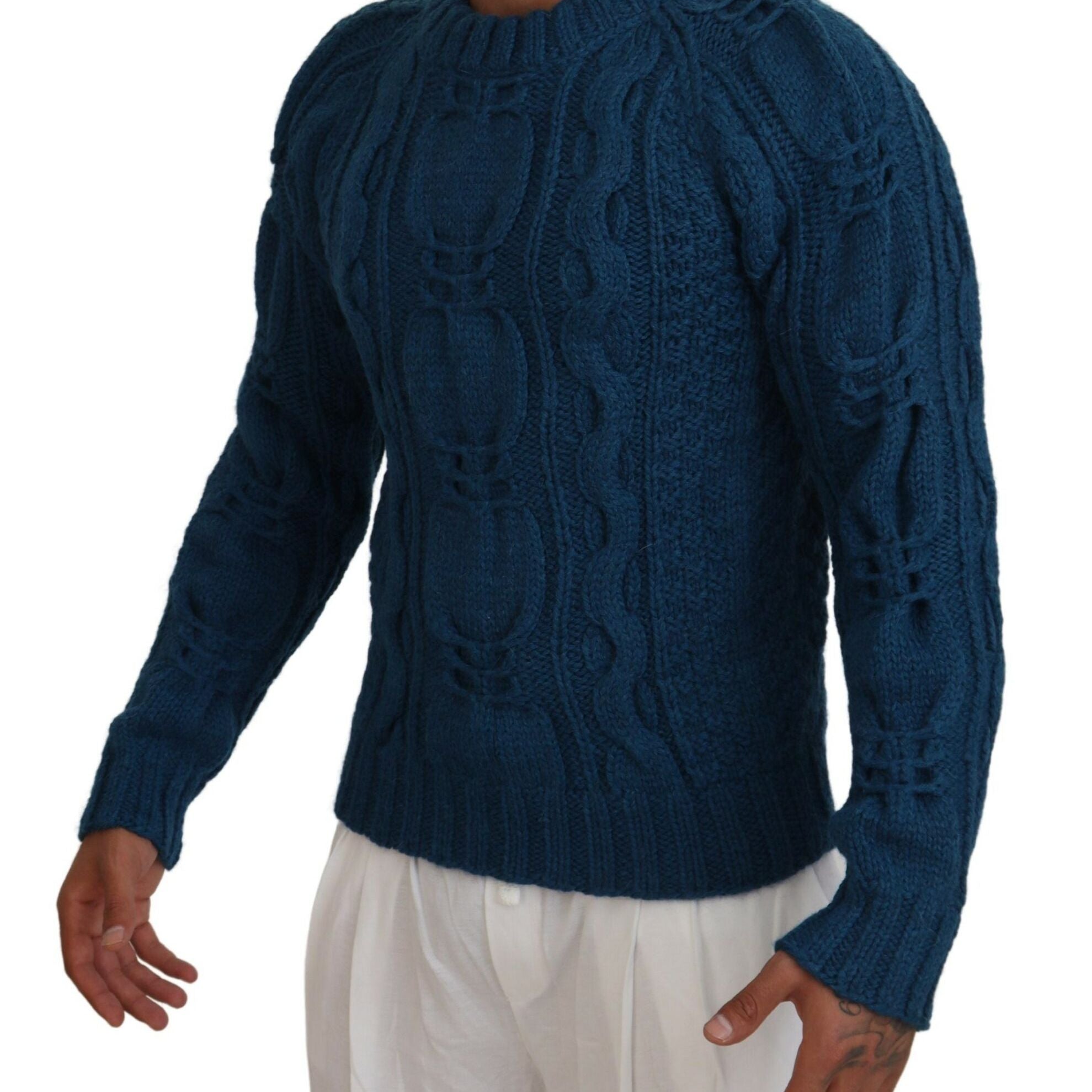 Dolce & Gabbana Blue Knitted Wool Alpaca Pullover Sweater