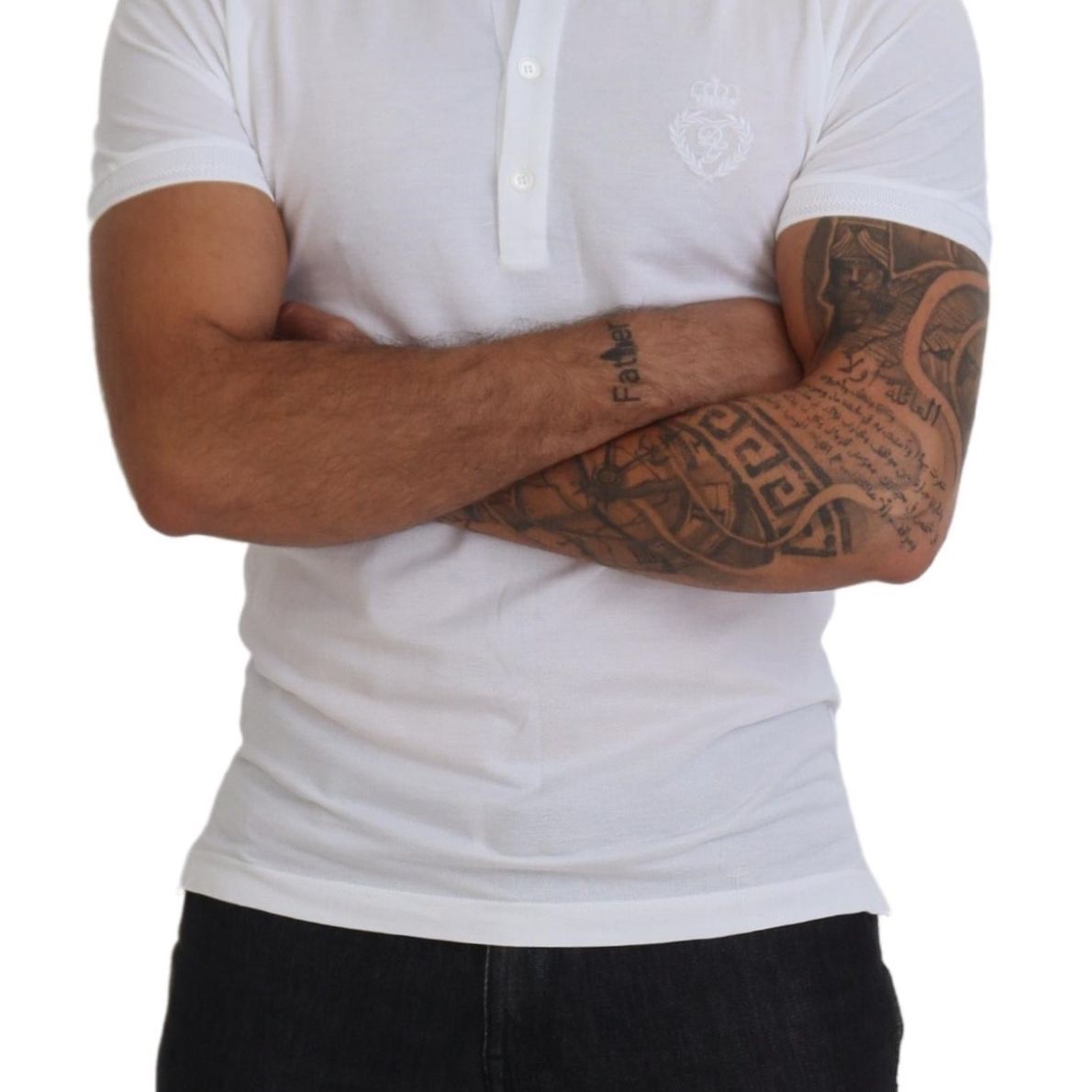 Dolce & Gabbana White Cotton Logo Short Sleeve Polo T-shirt