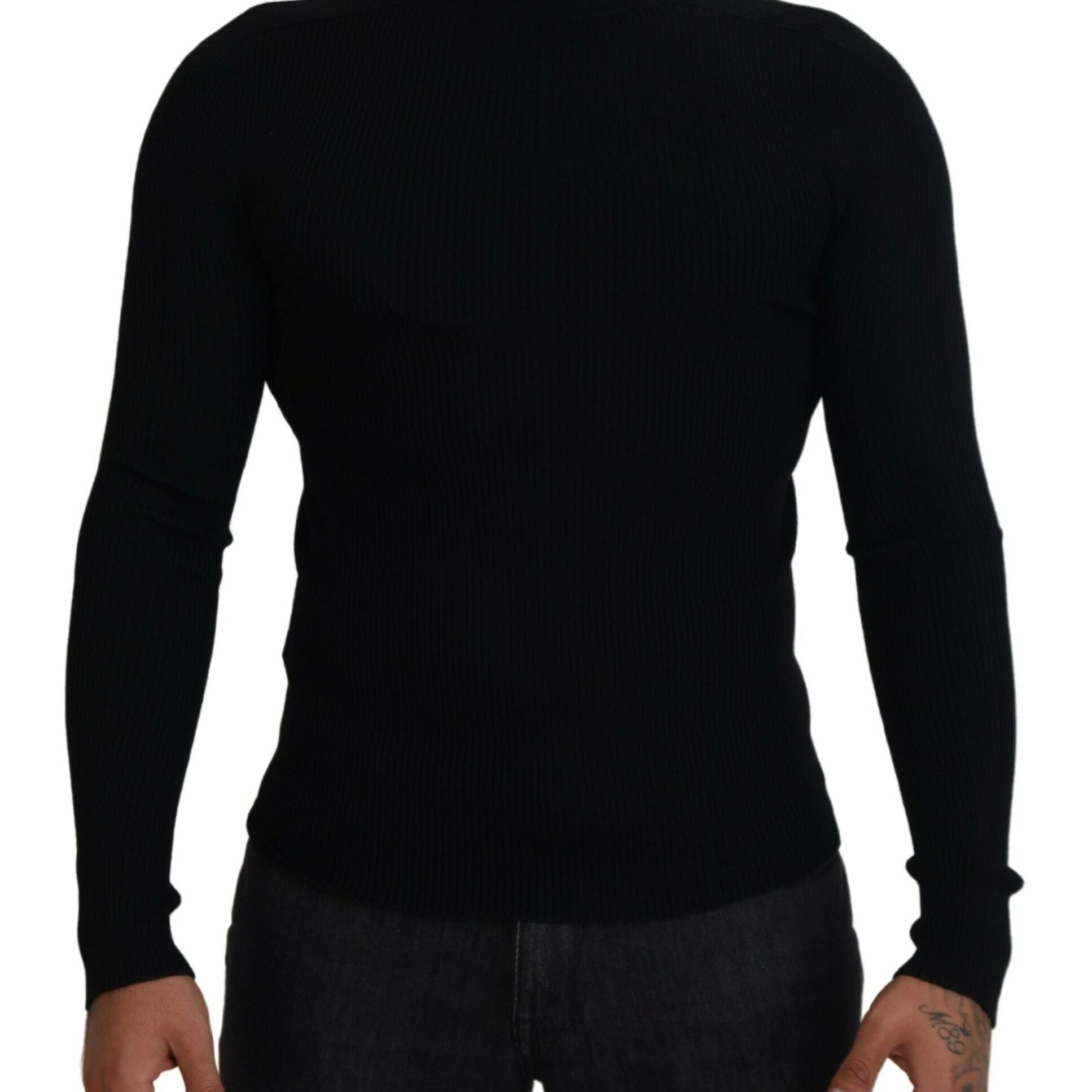 Dolce & Gabbana Black Half Zip Turtleneck Pullover Sweater
