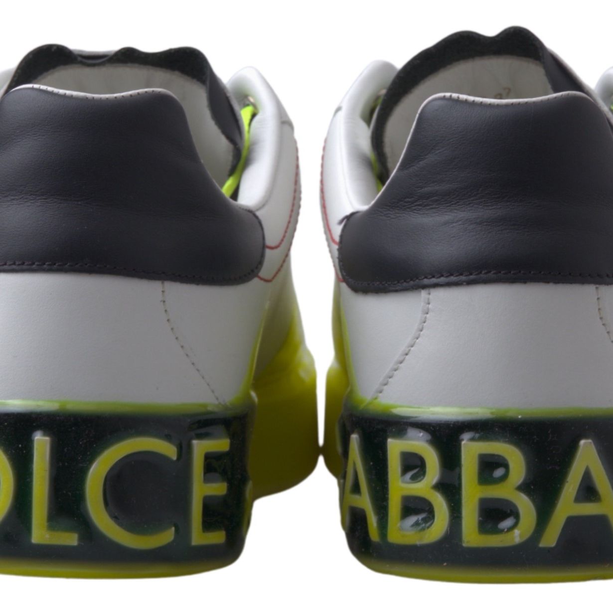 Dolce & Gabbana White Yellow Portofino Leather Sneakers Shoes