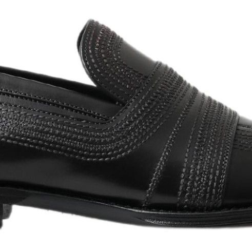 Dolce & Gabbana Black Leather Slipper Loafers Stitched Shoes
