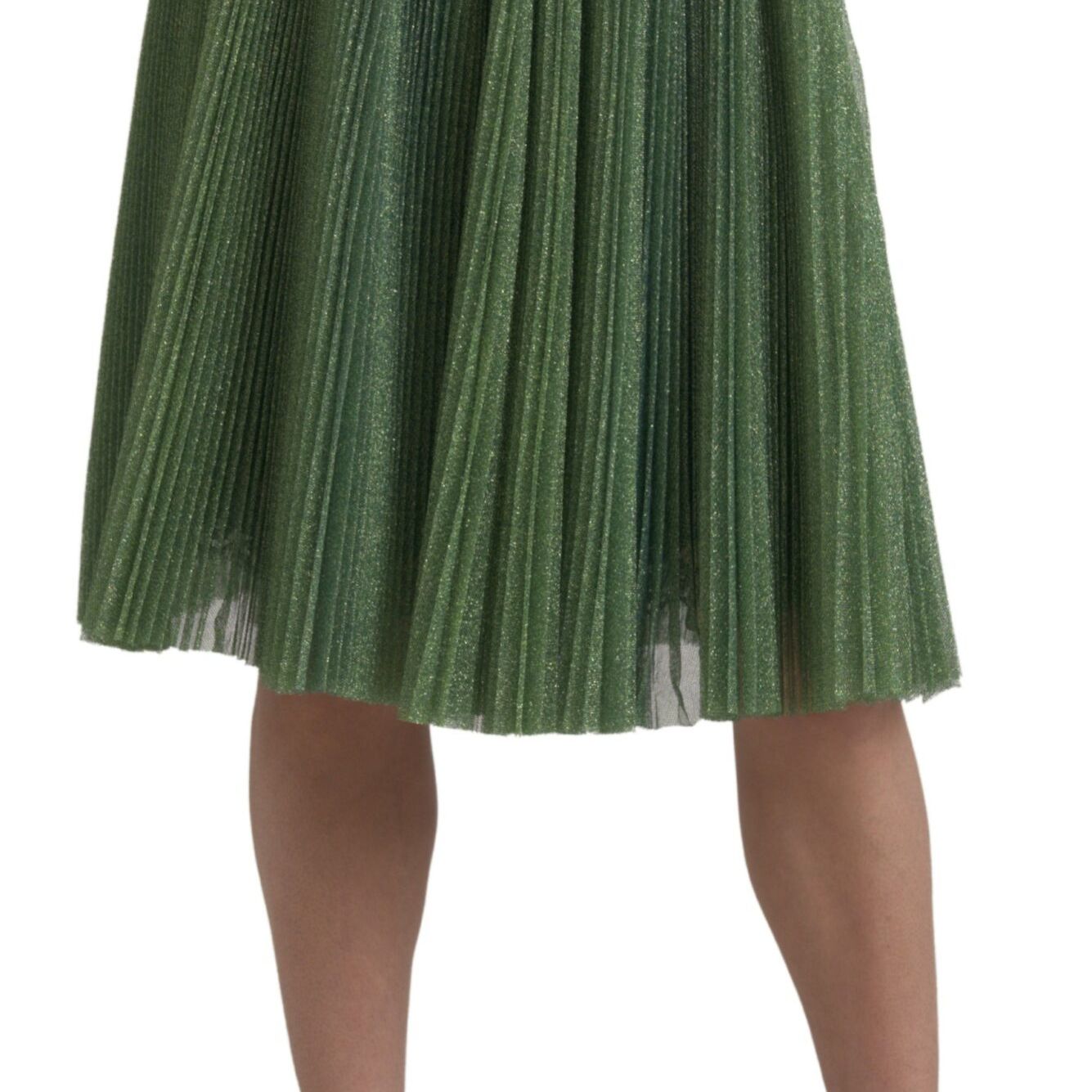 Dolce & Gabbana Metallic Green High Waist A-line Pleated Skirt