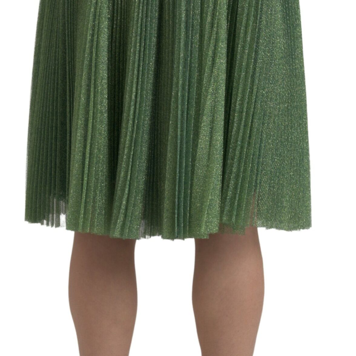 Dolce & Gabbana Metallic Green High Waist A-line Pleated Skirt