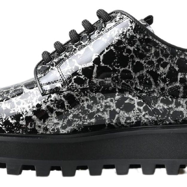 Dolce & Gabbana Black White Derby Patent Leather Shoes