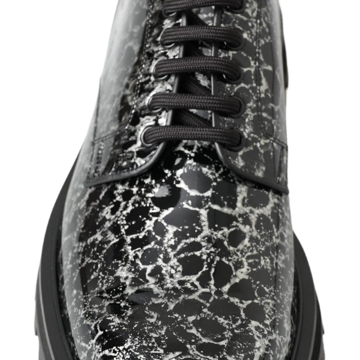 Dolce & Gabbana Black White Derby Patent Leather Shoes