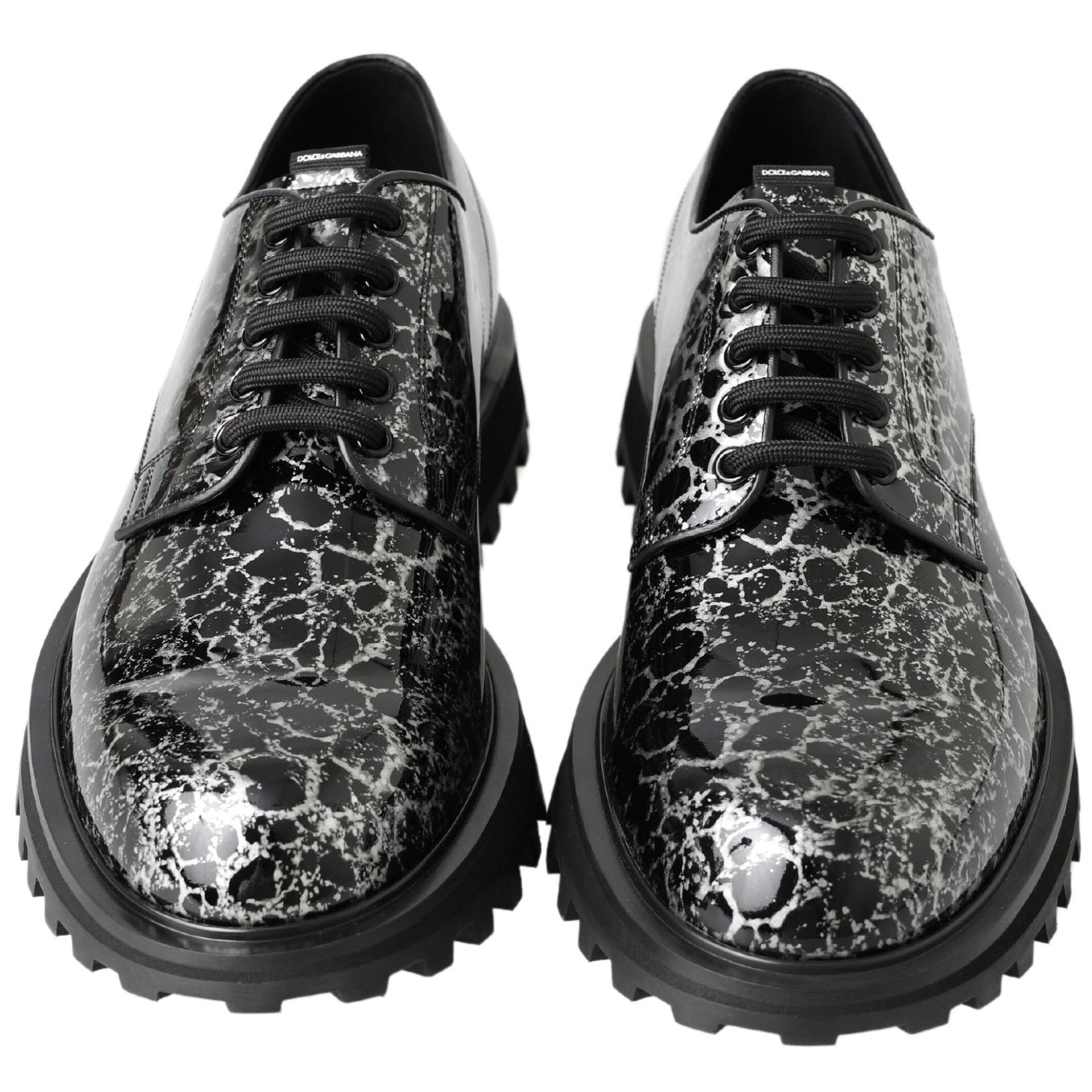 Dolce & Gabbana Black White Derby Patent Leather Shoes