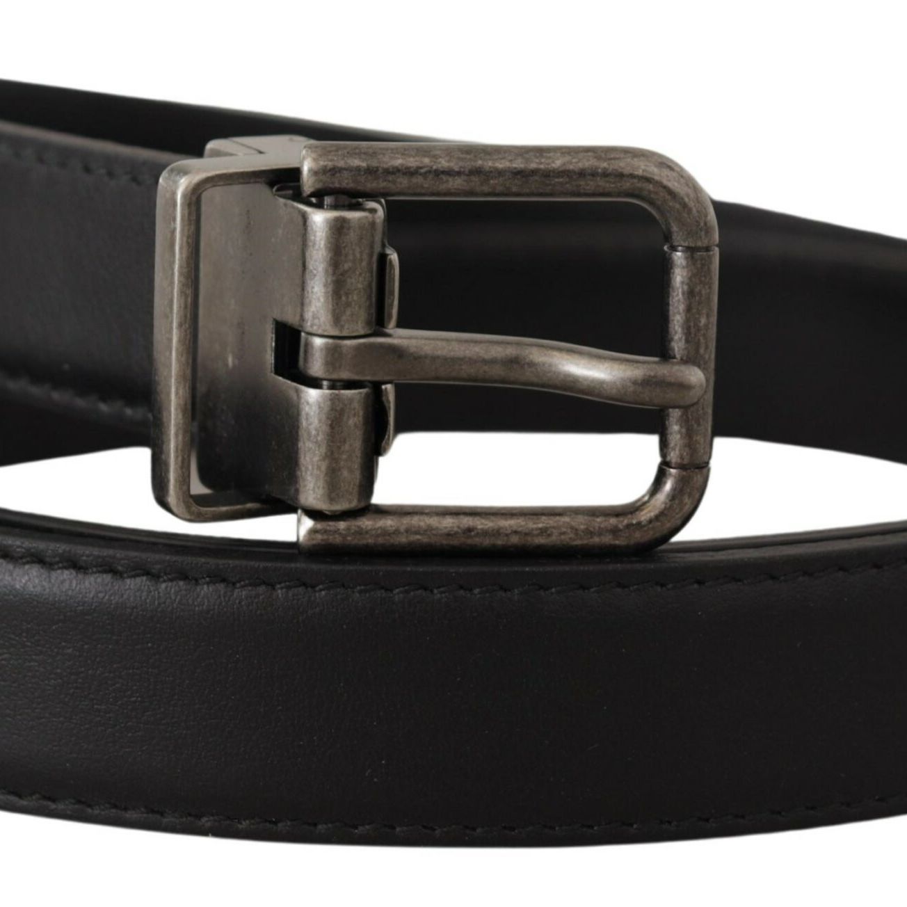 Dolce & Gabbana Black Plain Leather Vintage Logo Metal Buckle Belt