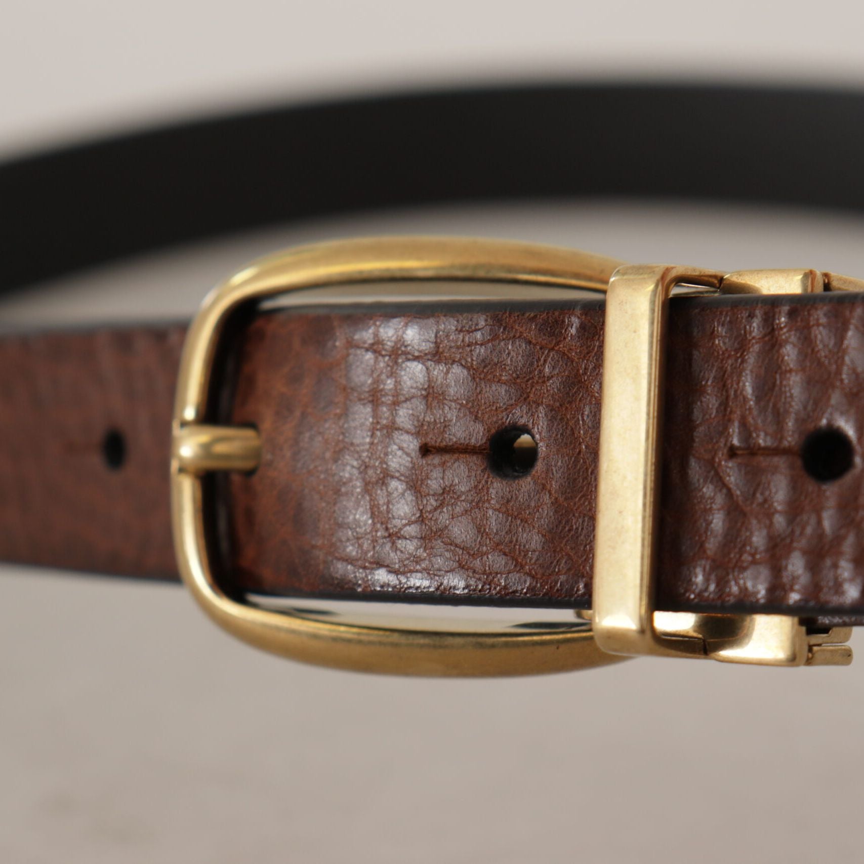Dolce & Gabbana Brown Leather Classic Vintage Metal Buckle Belt