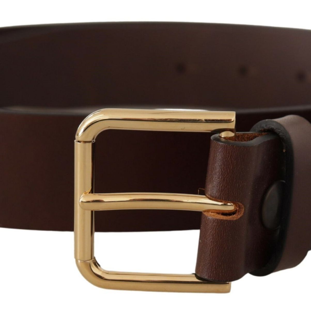 Dolce & Gabbana Brown Plain Calf Leather Gold Tone Buckle Belt
