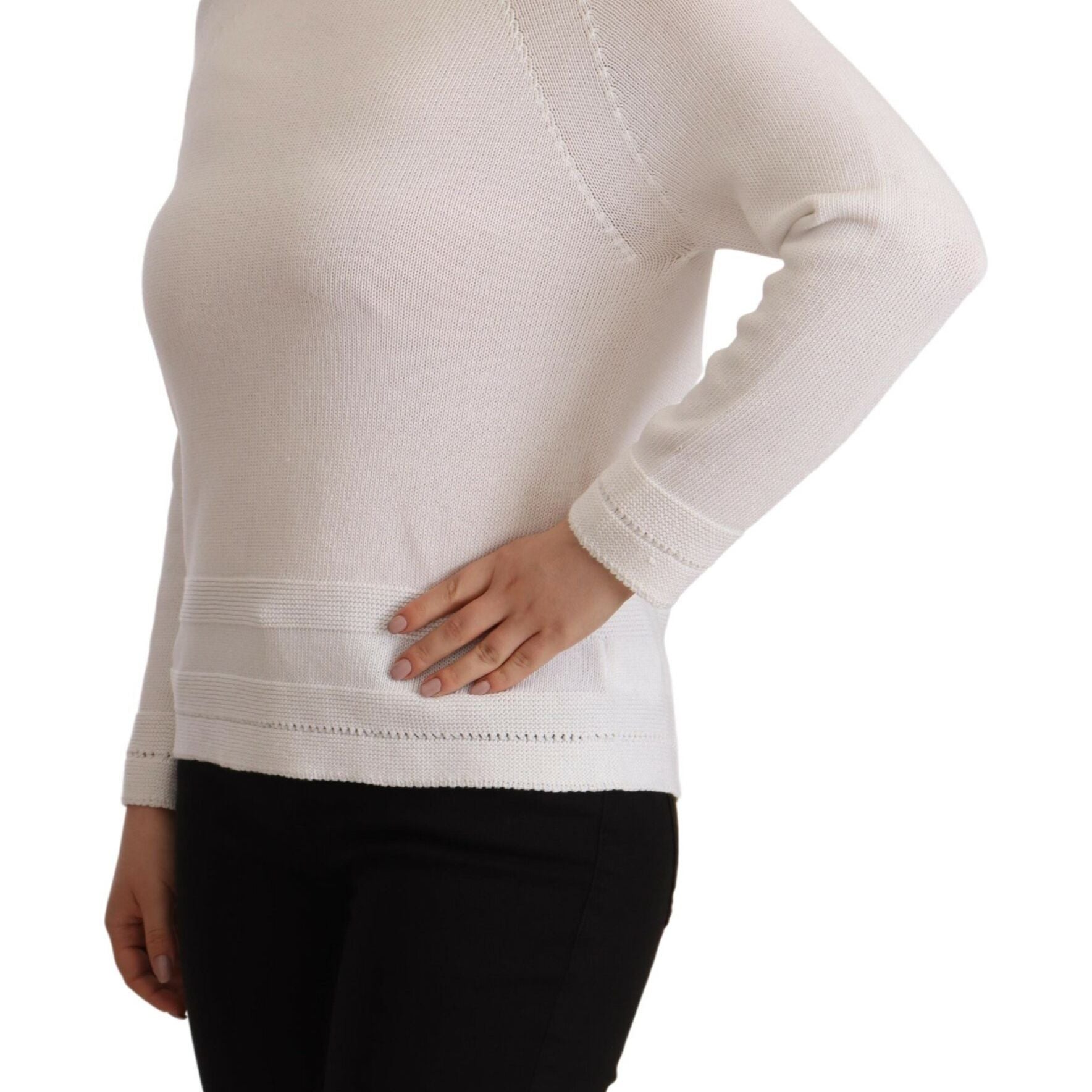 Alpha Studio White Long Sleeves Crewneck Pullover Sweater