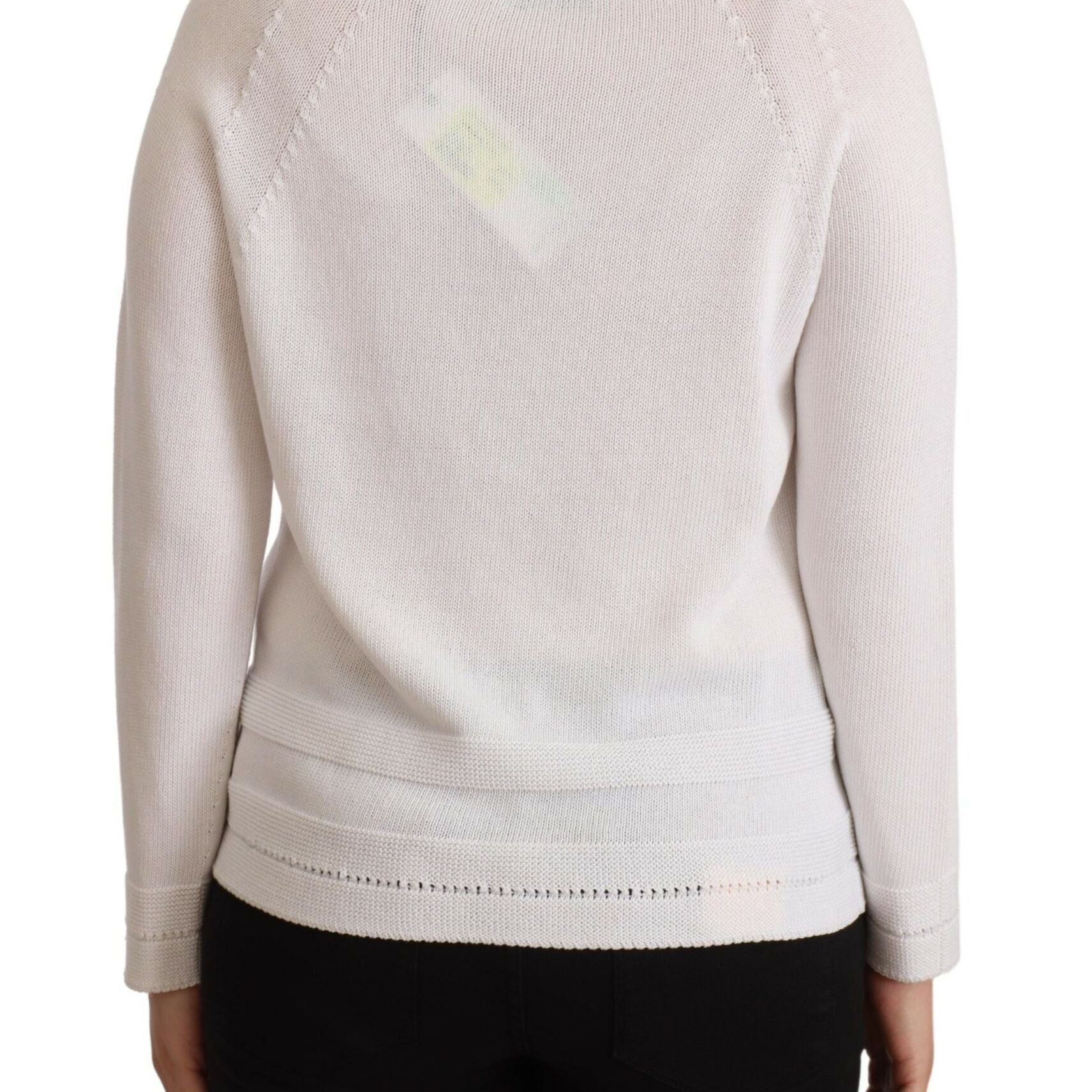 Alpha Studio White Long Sleeves Crewneck Pullover Sweater