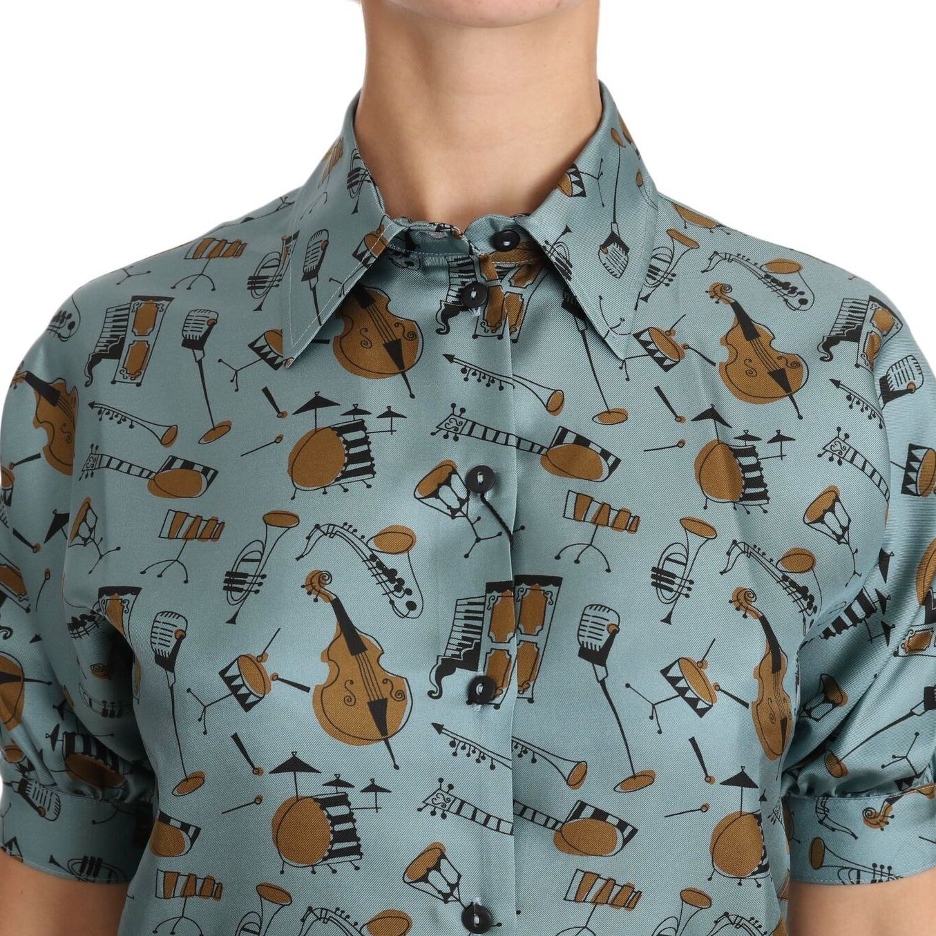 Dolce & Gabbana Multicolor Musical Instruments Silk Short sleeve Shirt